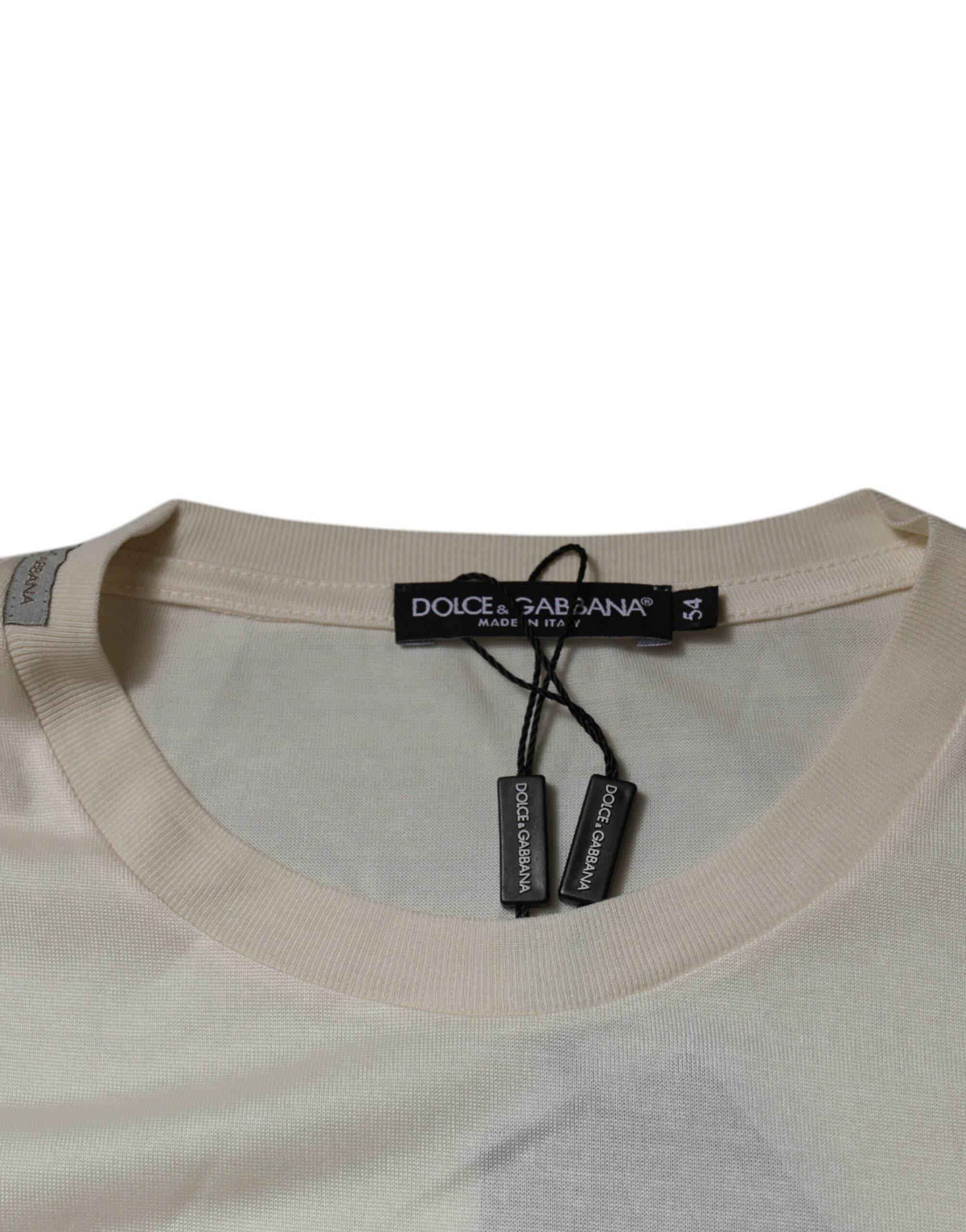 Dolce & Gabbana Off White Silk CrewNeck Short Sleeve T-shirt - Hilstor