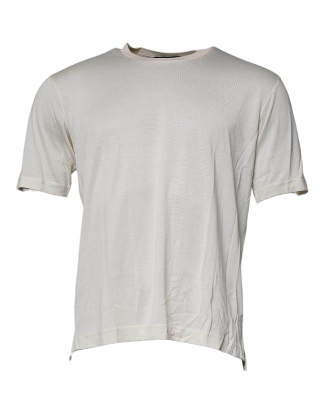 Dolce & Gabbana Off White Silk Crew Neck Short Sleeve T-shirt - Hilstor