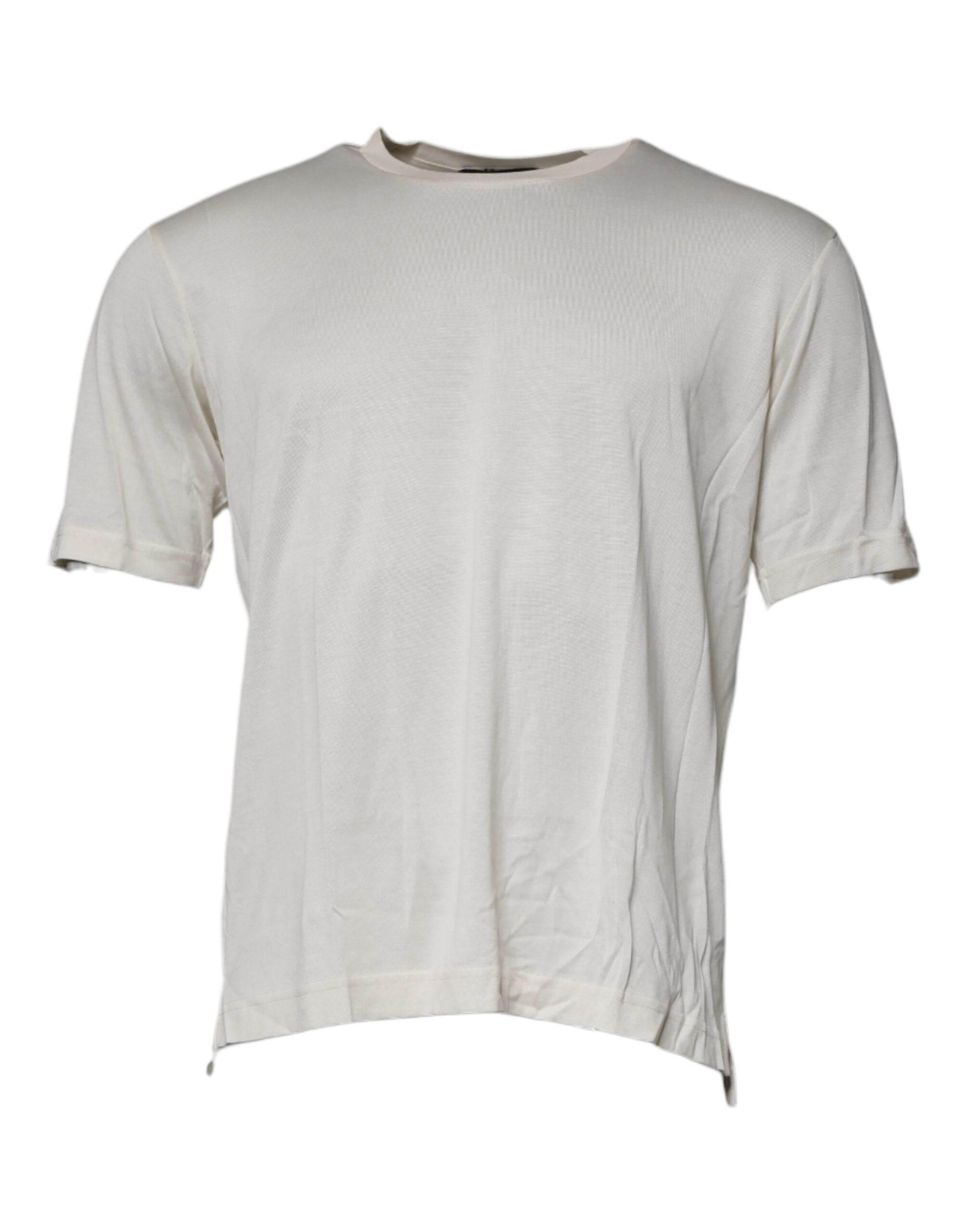 Dolce & Gabbana Off White Silk Crew Neck Short Sleeve T-shirt - Hilstor