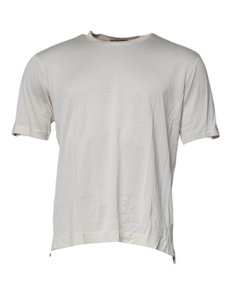 Dolce & Gabbana Off White Silk Crew Neck Short Sleeve T-shirt - Hilstor