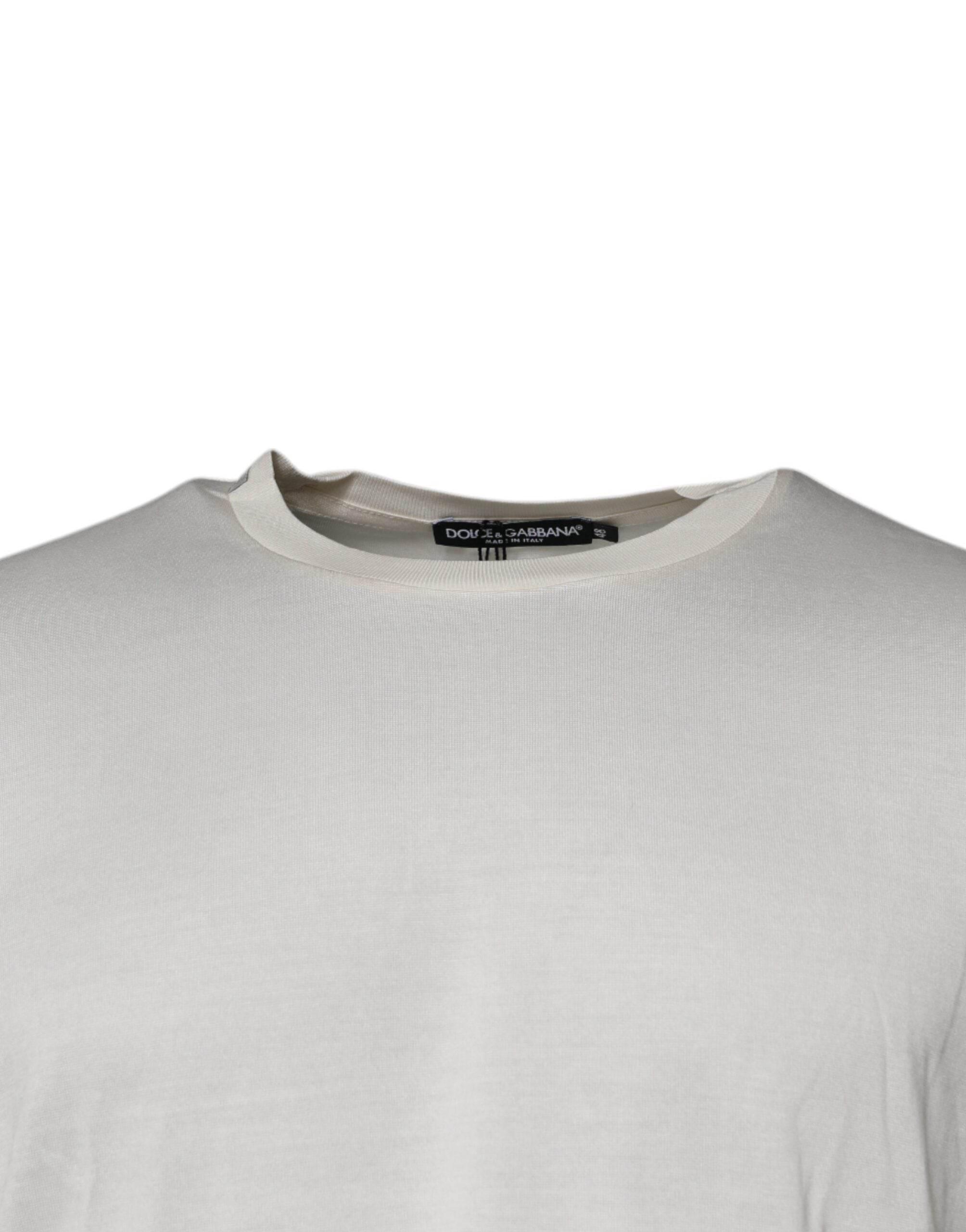 Dolce & Gabbana Off White Silk Crew Neck Short Sleeve T-shirt - Hilstor