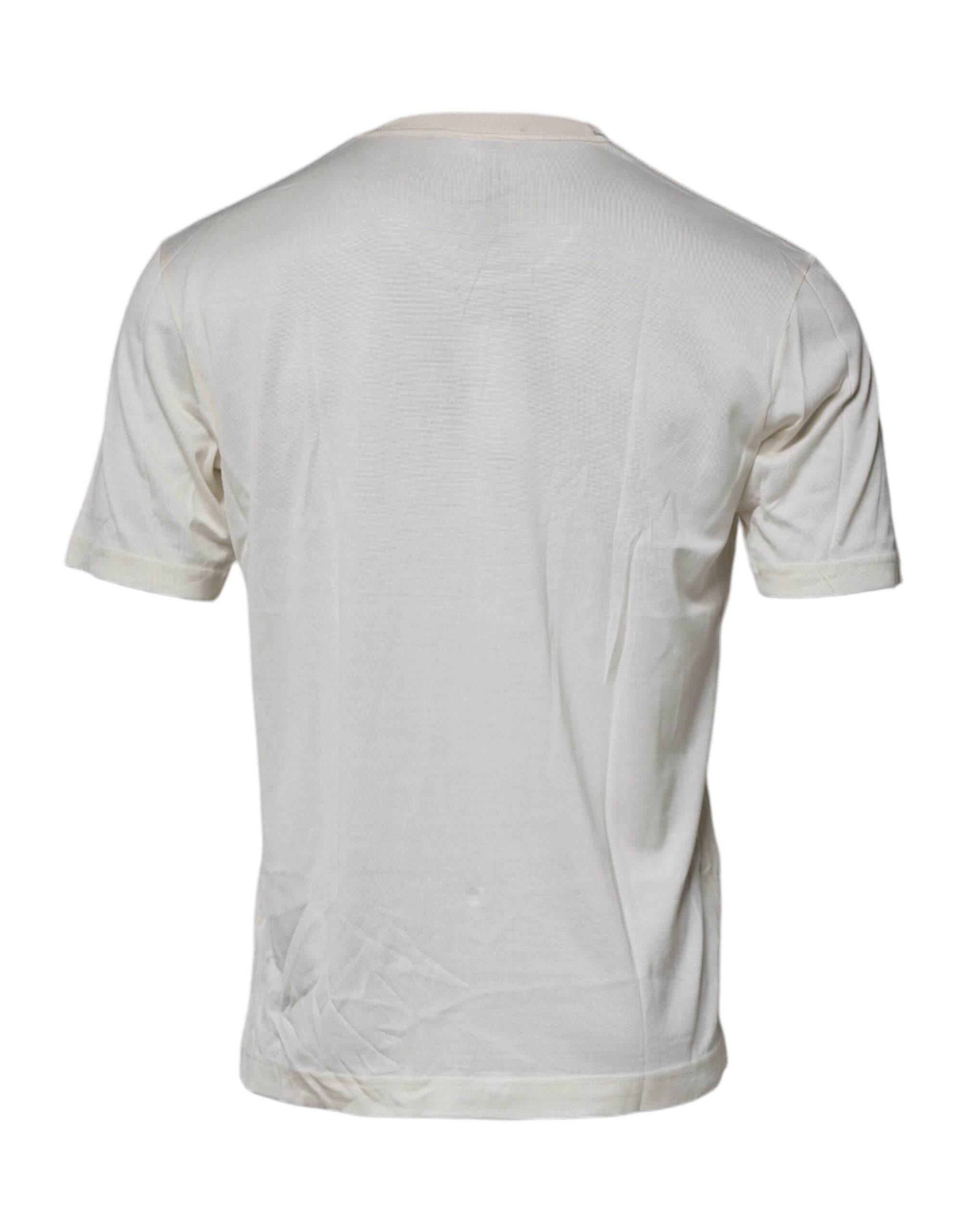 Dolce & Gabbana Off White Silk Crew Neck Short Sleeve T-shirt - Hilstor