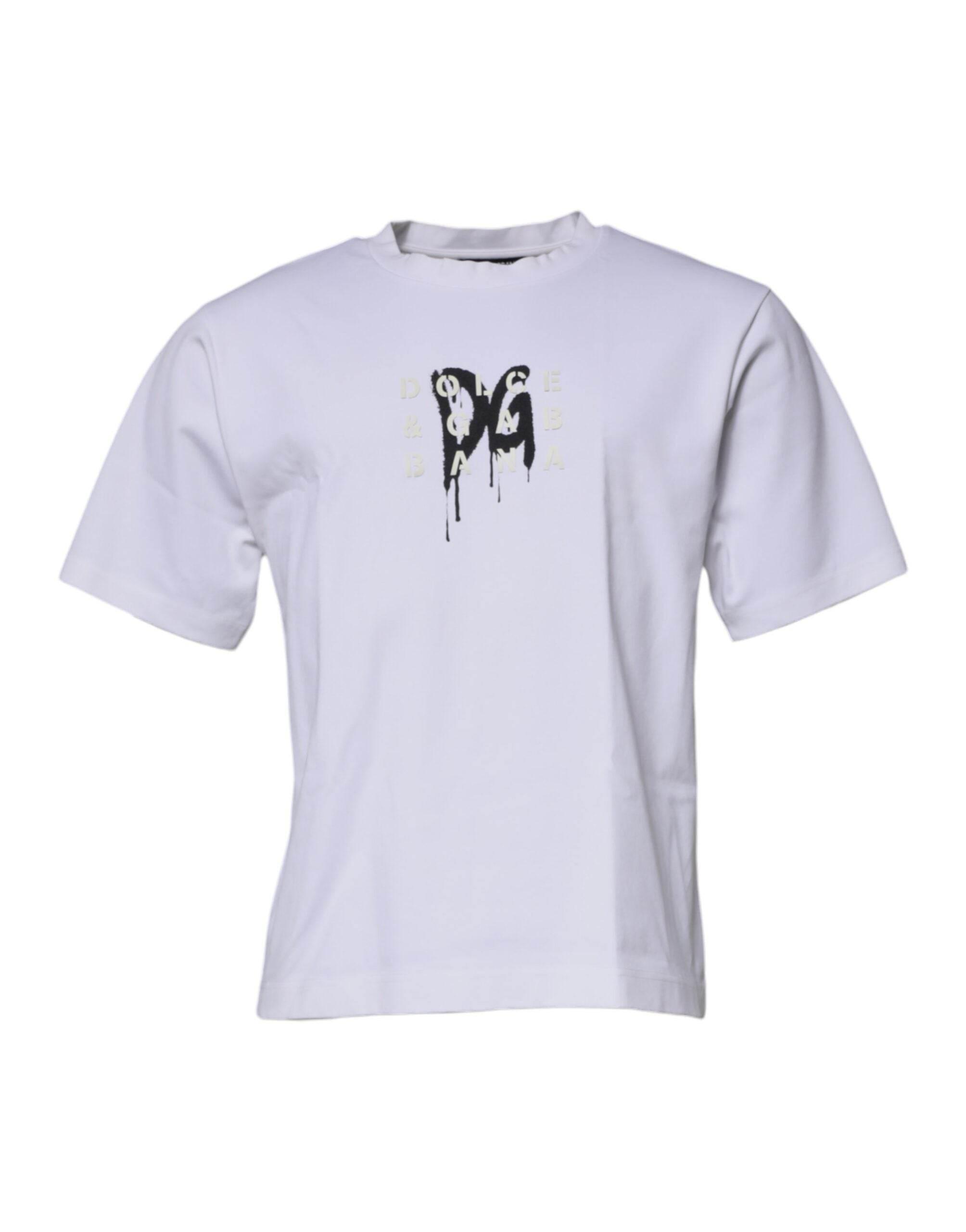 Dolce & Gabbana White DG Logo Crew Neck Short Sleeve T-shirt - Hilstor
