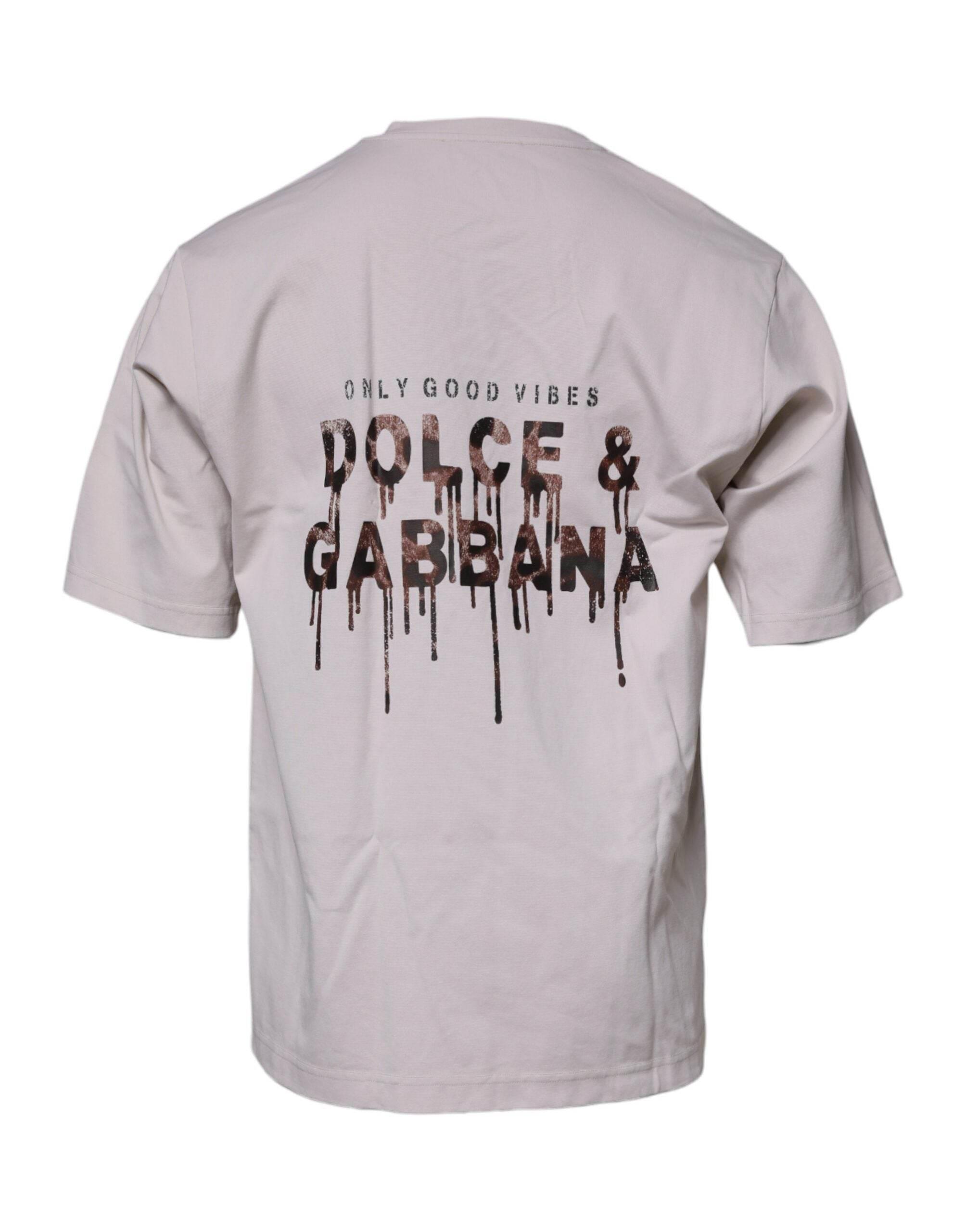 Dolce & Gabbana Beige DG Logo Crew Neck Short Sleeves T-shirt - Hilstor