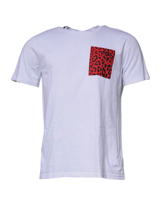 Dolce & Gabbana White Red Leopard Cotton Crew Neck T-shirt - Hilstor