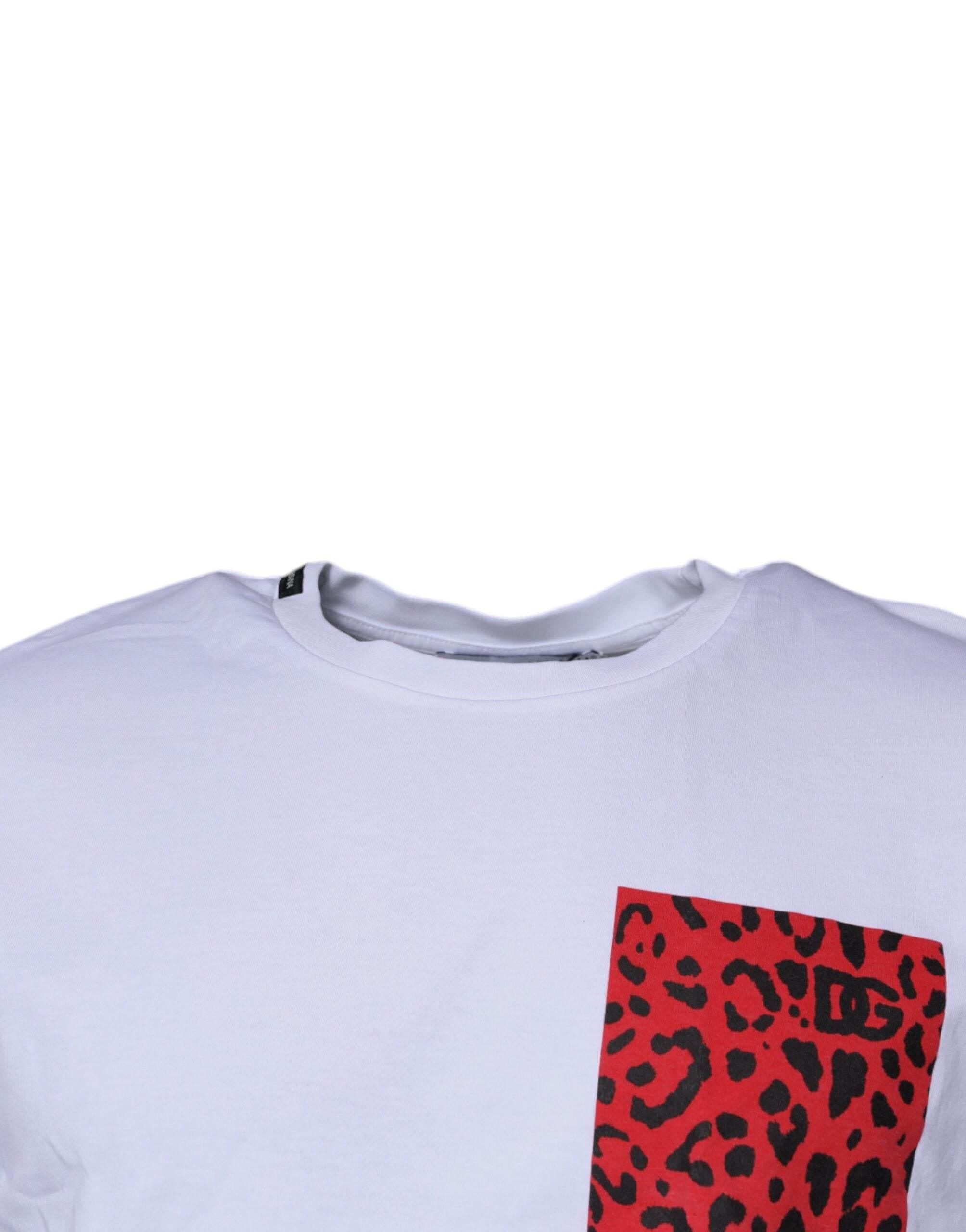 Dolce & Gabbana White Red Leopard Cotton Crew Neck T-shirt - Hilstor