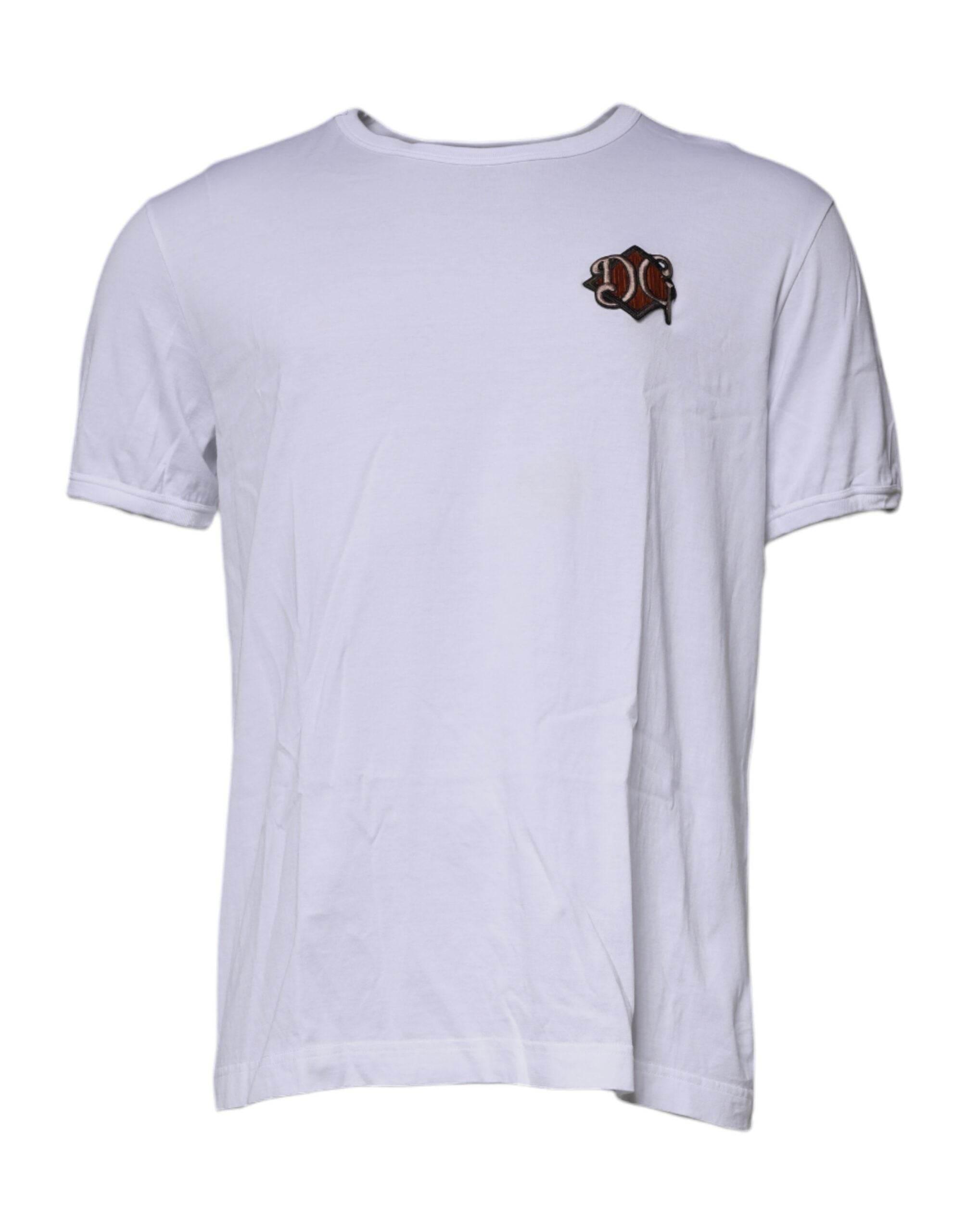 Dolce & Gabbana White DG Embroidery Cotton Crew Neck T-shirt - Hilstor