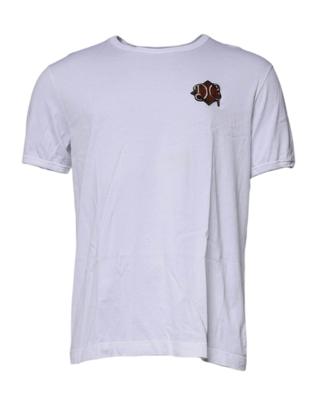 Dolce & Gabbana White DG Embroidery Cotton Crew Neck T-shirt - Hilstor