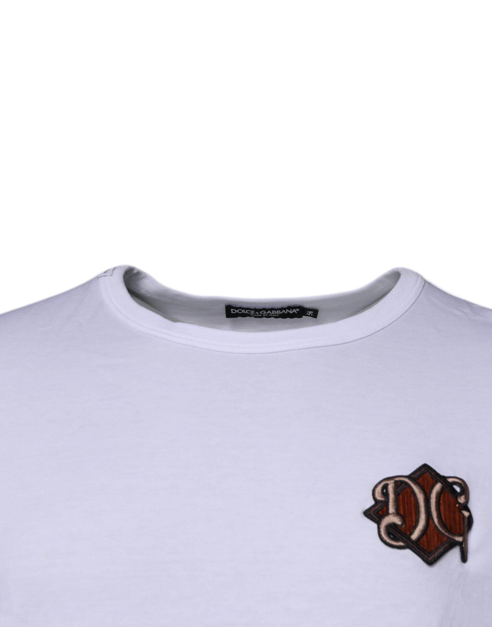 Dolce & Gabbana White DG Embroidery Cotton Crew Neck T-shirt - Hilstor