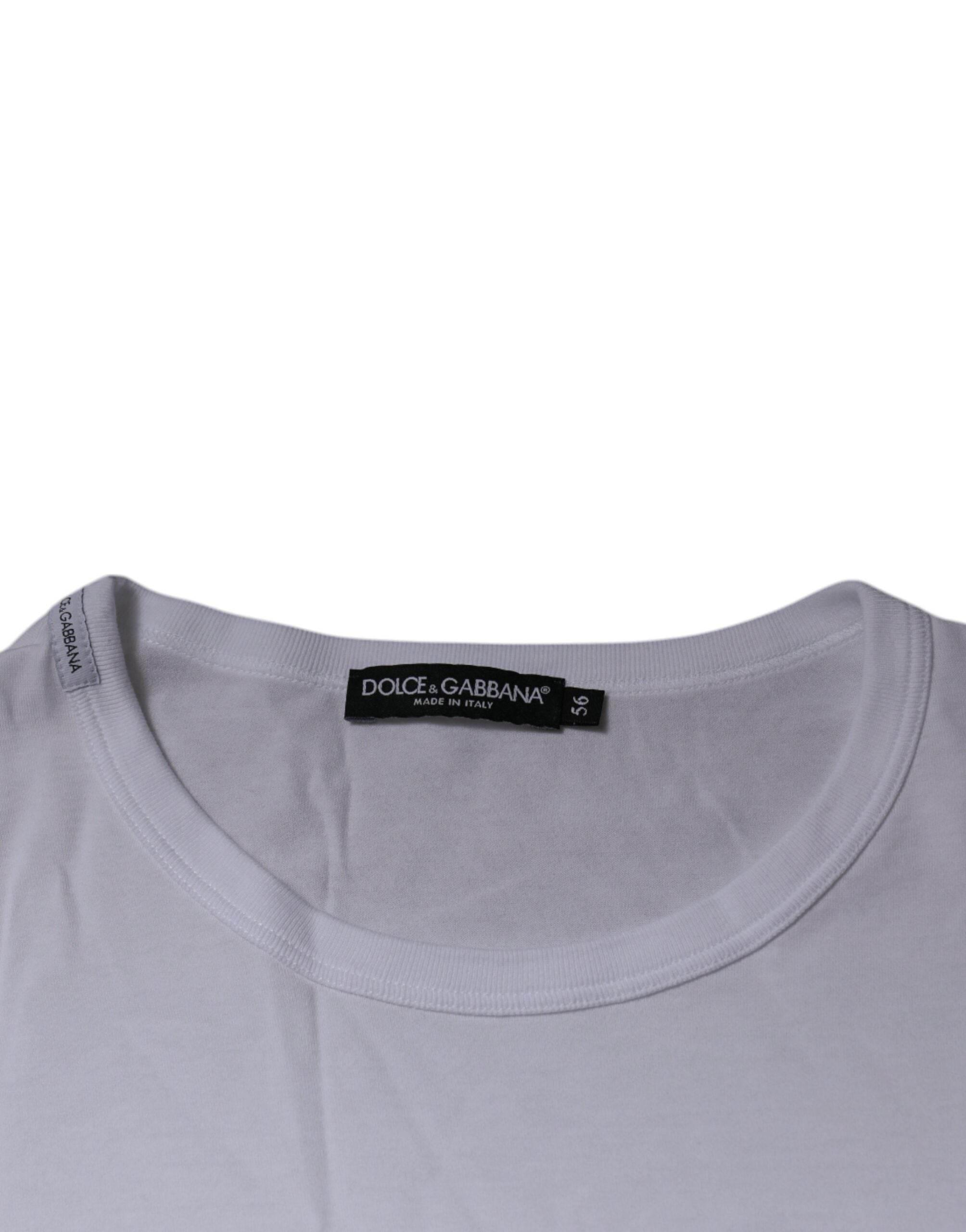 Dolce & Gabbana White DG Embroidery Cotton Crew Neck T-shirt - Hilstor