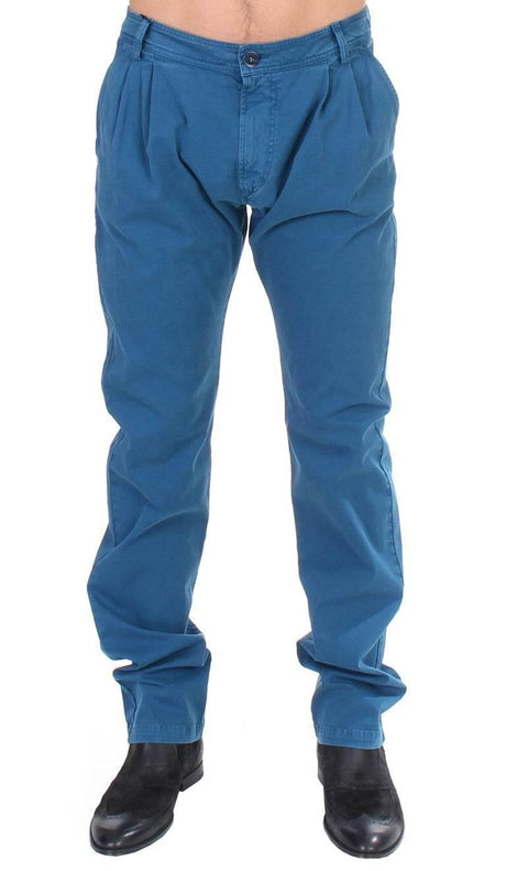 GF Ferre Blue Cotton Straight Fit Chinos - Hilstor