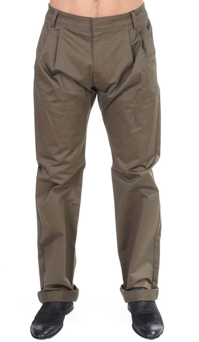 GF Ferre Green Cotton Stretch Comfort Fit Pants - Hilstor