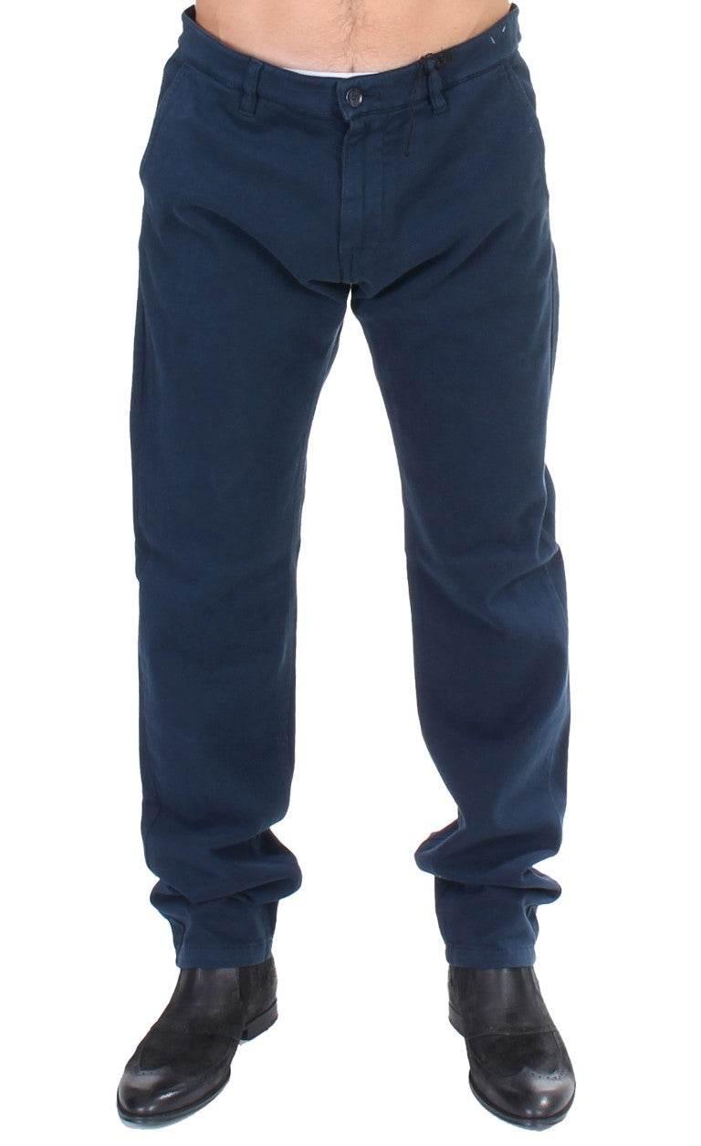 GF Ferre Blue Stretch Straight Fit Pants Chinos - Hilstor
