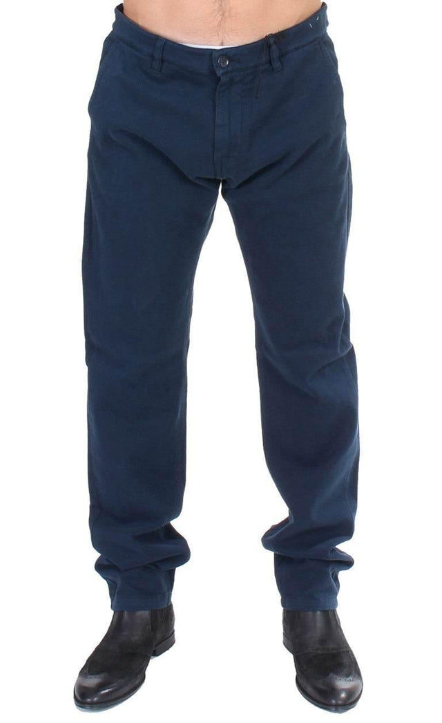 GF Ferre Blue Stretch Straight Fit Pants Chinos - Hilstor