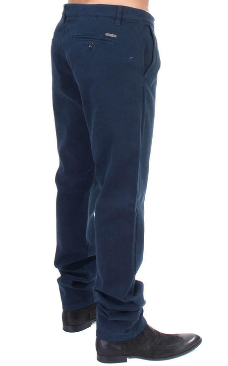 GF Ferre Blue Stretch Straight Fit Pants Chinos - Hilstor