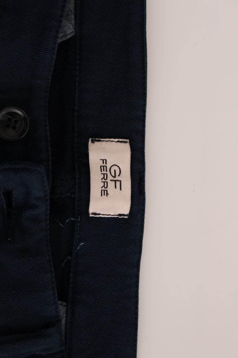 GF Ferre Blue Stretch Straight Fit Pants Chinos - Hilstor