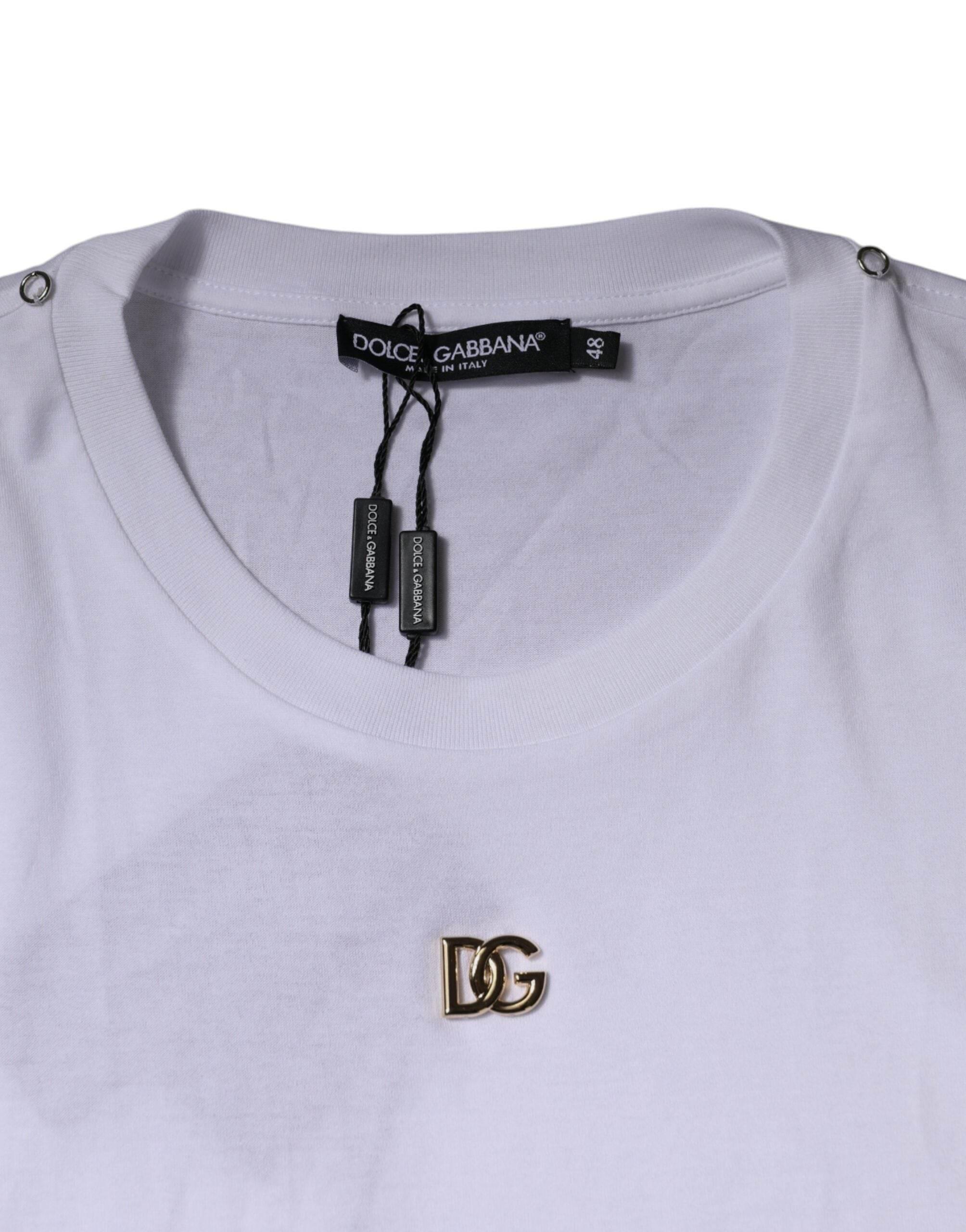 Dolce & Gabbana White DG Logo Crew Neck Short Sleeve T-shirt - Hilstor