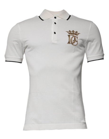 Dolce & Gabbana Off White Crown Cotton Collared Polo T-shirt - Hilstor
