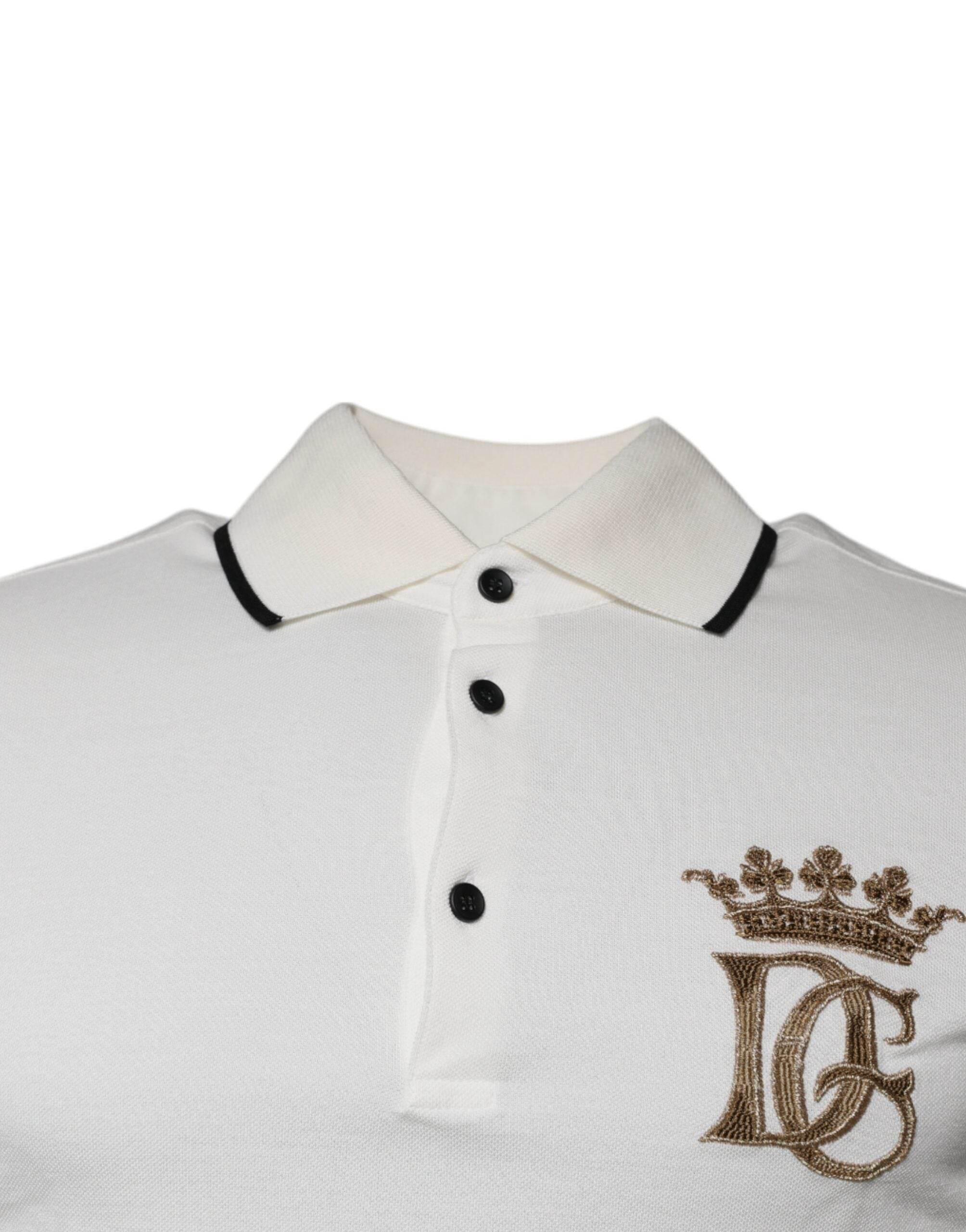 Dolce & Gabbana Off White Crown Cotton Collared Polo T-shirt - Hilstor