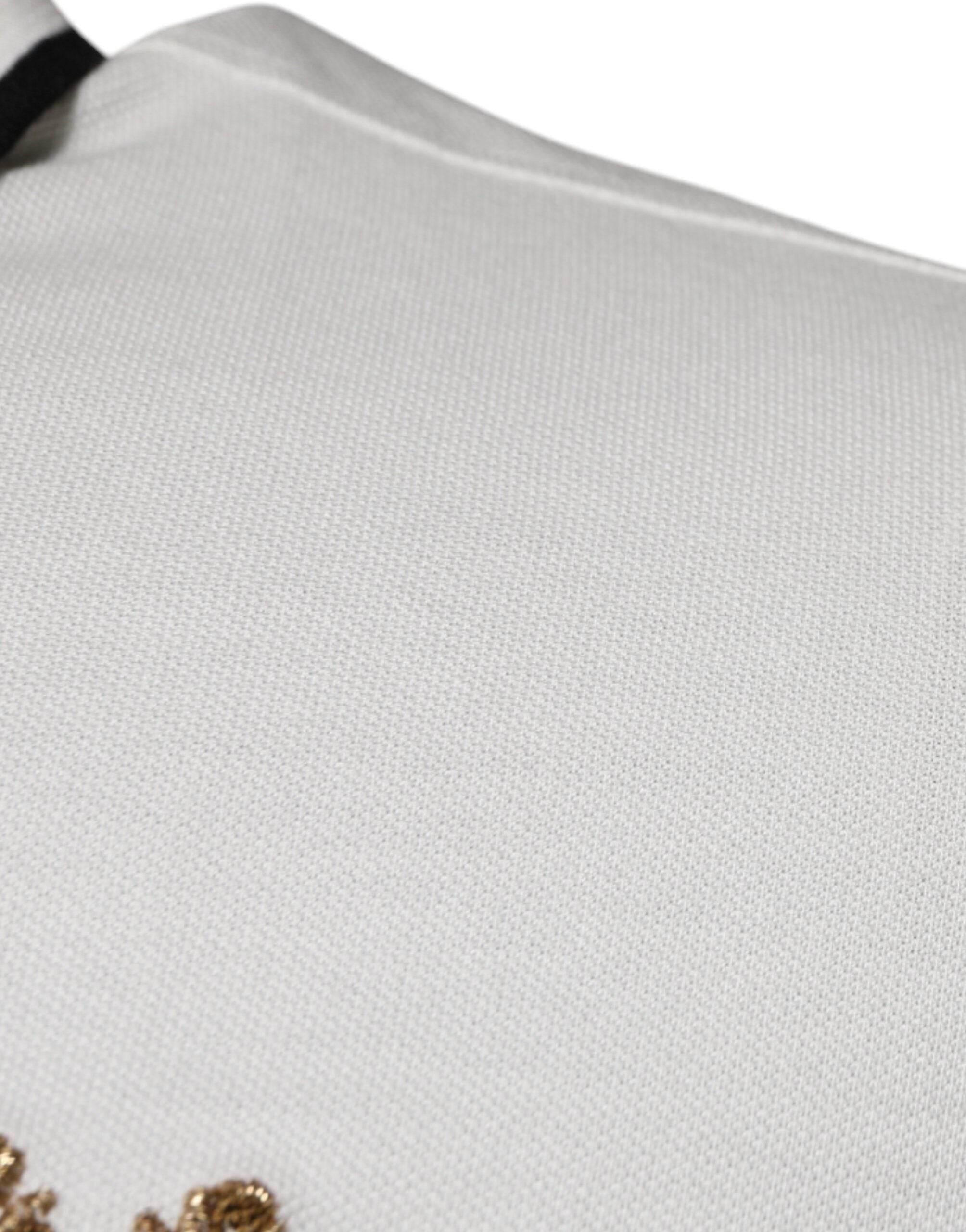 Dolce & Gabbana Off White Crown Cotton Collared Polo T-shirt - Hilstor