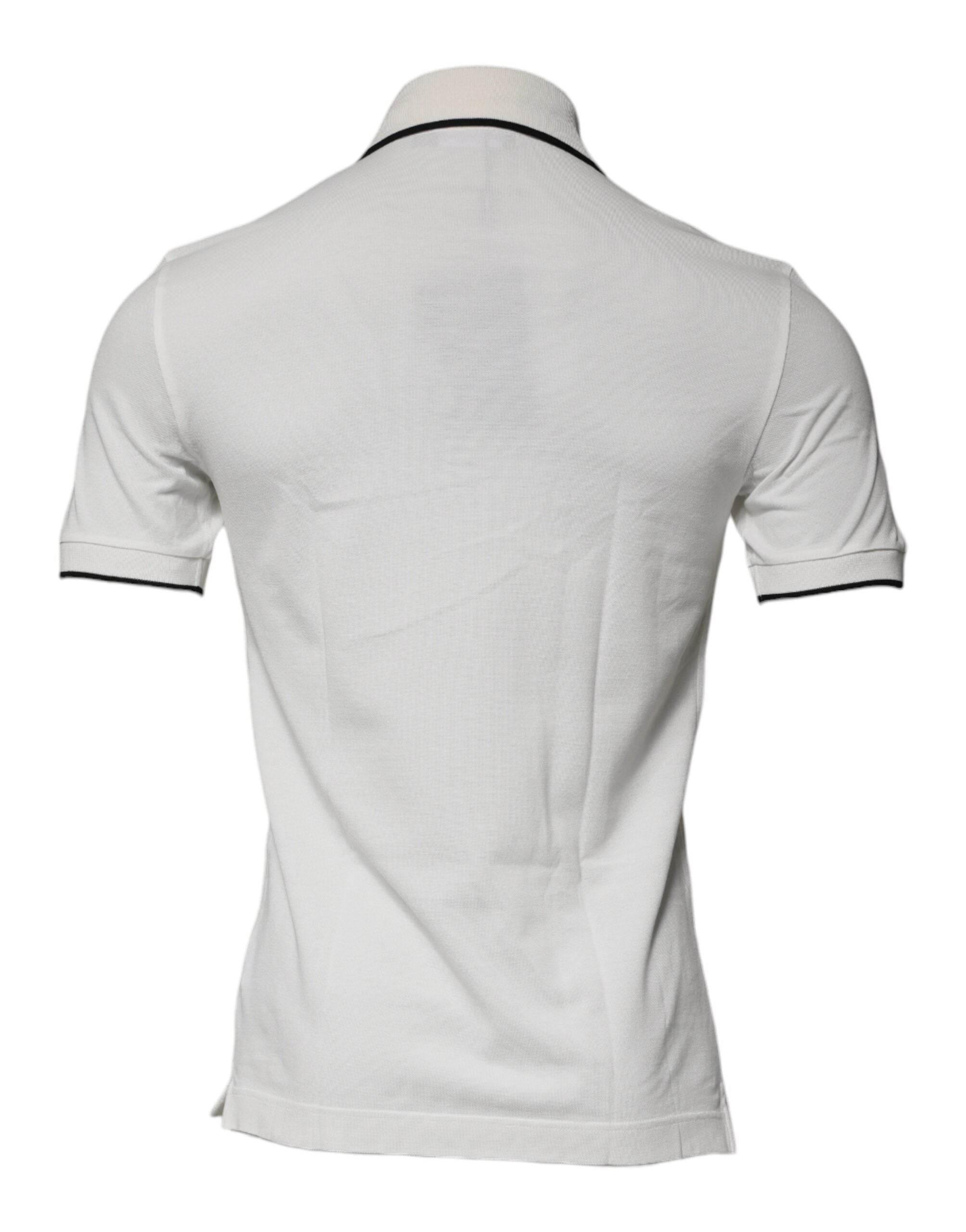Dolce & Gabbana Off White Crown Cotton Collared Polo T-shirt - Hilstor