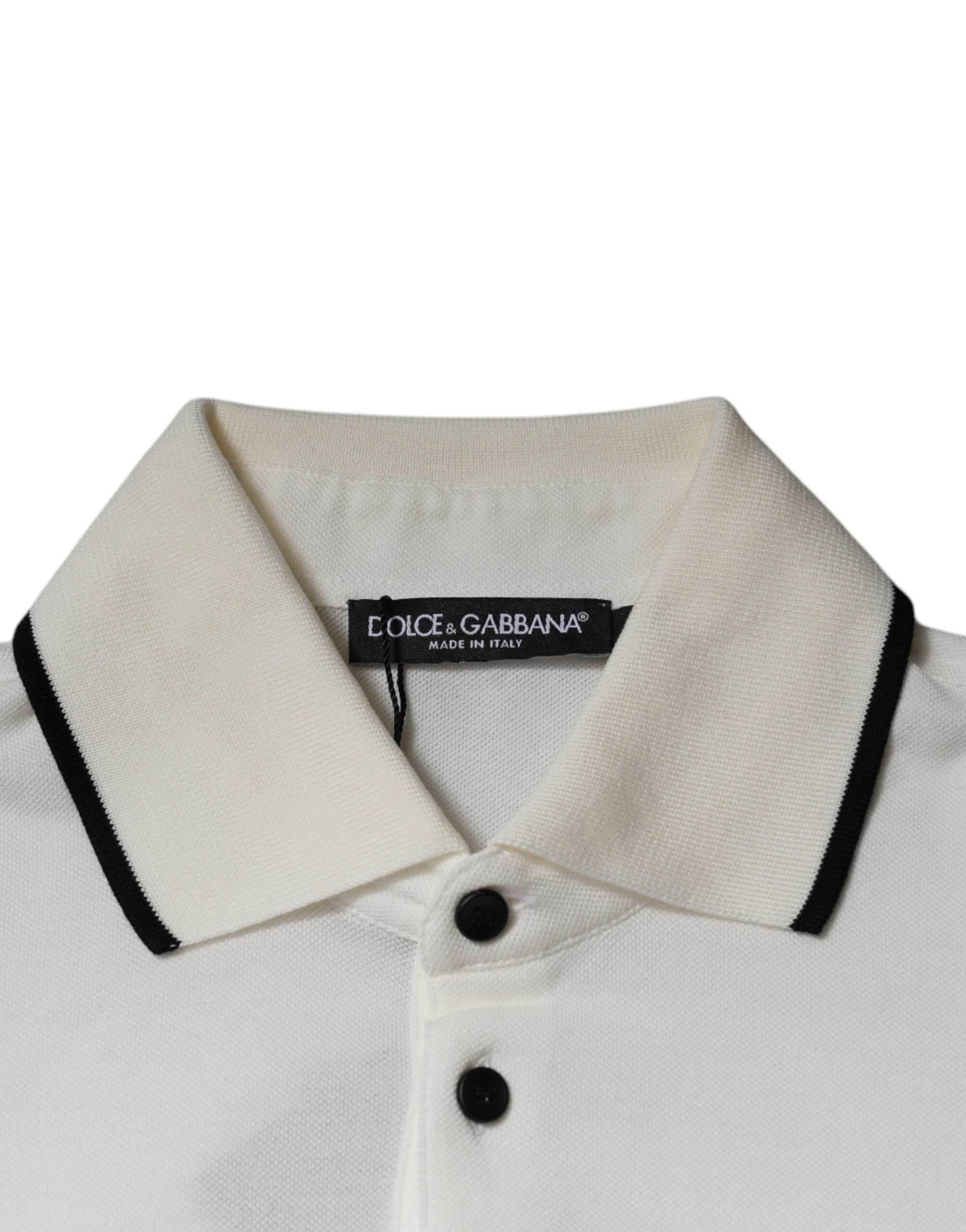 Dolce & Gabbana Off White Crown Cotton Collared Polo T-shirt - Hilstor