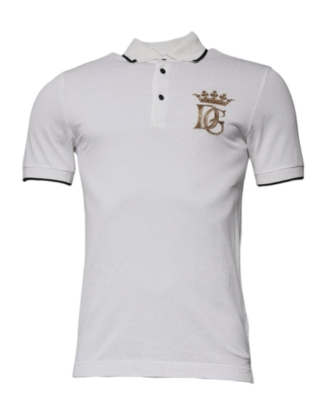 Dolce & Gabbana Off White Crown Cotton Collared Polo T-shirt - Hilstor