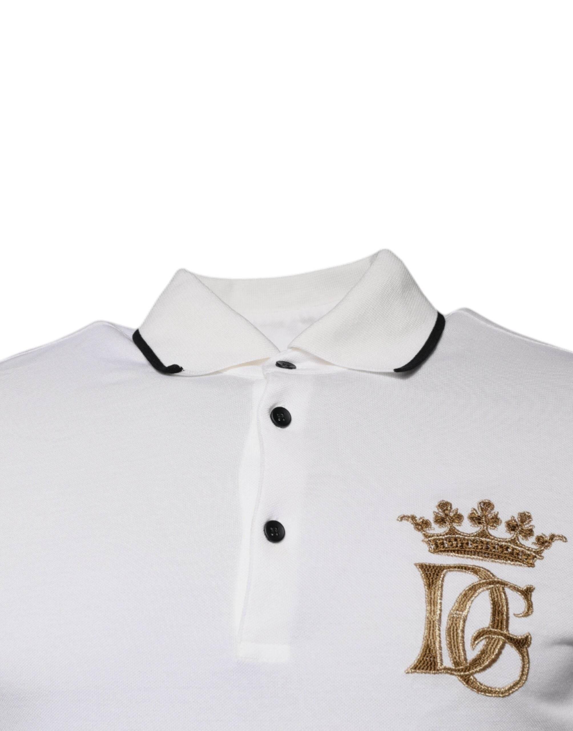 Dolce & Gabbana Off White Crown Cotton Collared Polo T-shirt - Hilstor