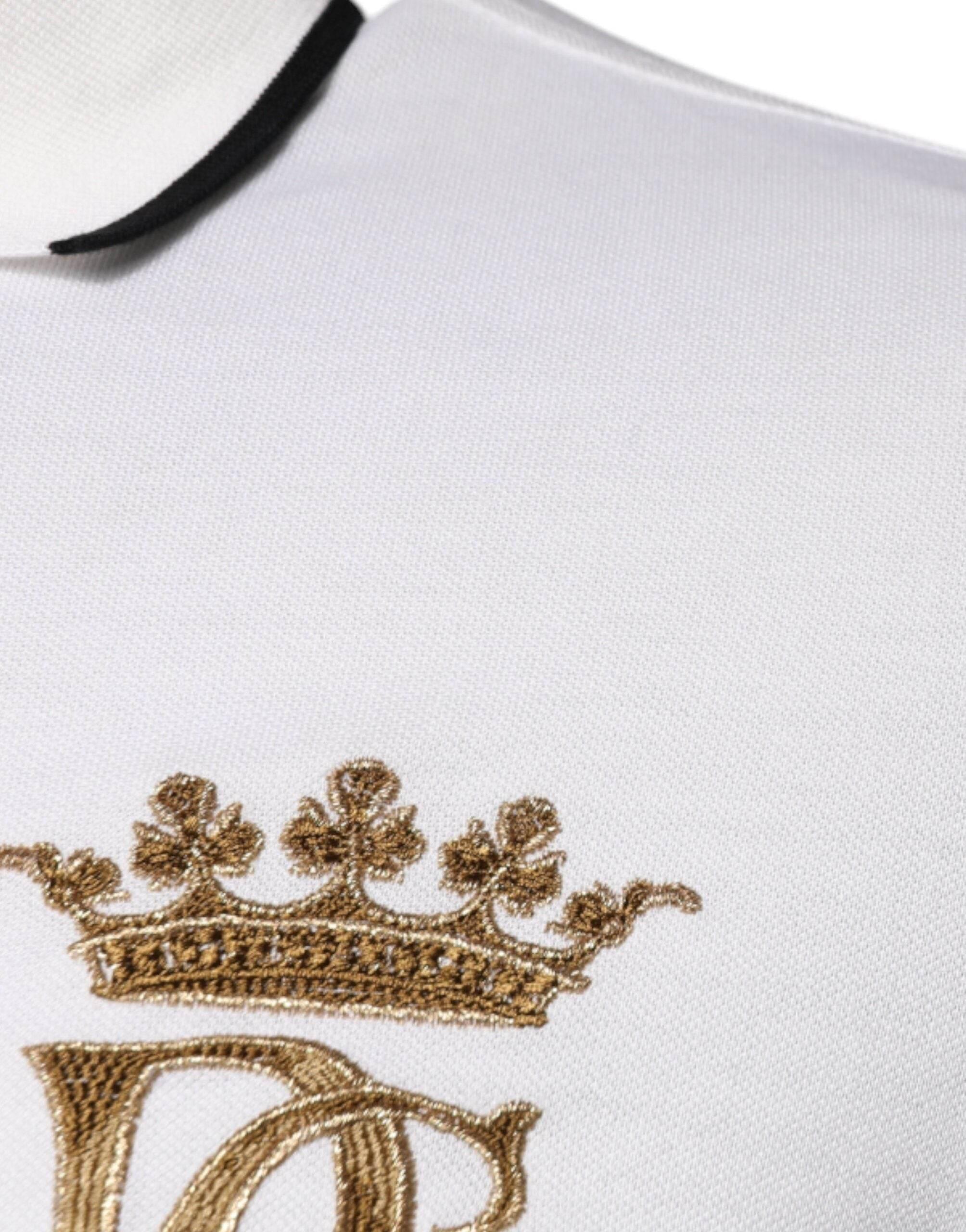 Dolce & Gabbana Off White Crown Cotton Collared Polo T-shirt - Hilstor