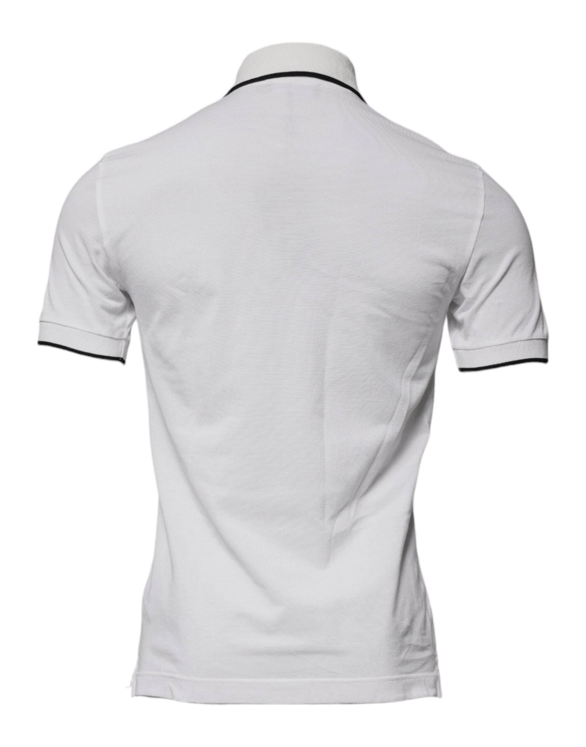Dolce & Gabbana Off White Crown Cotton Collared Polo T-shirt - Hilstor