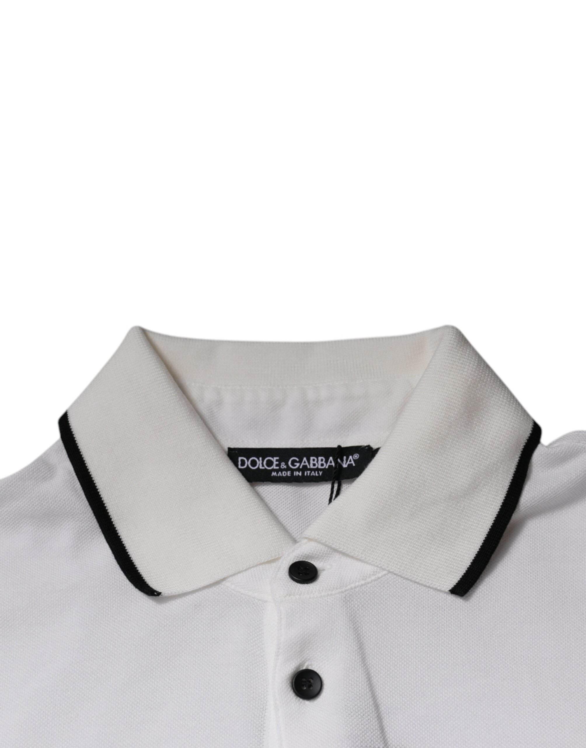 Dolce & Gabbana Off White Crown Cotton Collared Polo T-shirt - Hilstor