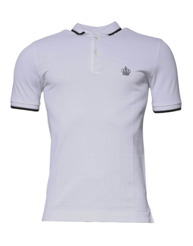 Dolce & Gabbana White Cotton Crown Collared Polo T-shirt - Hilstor