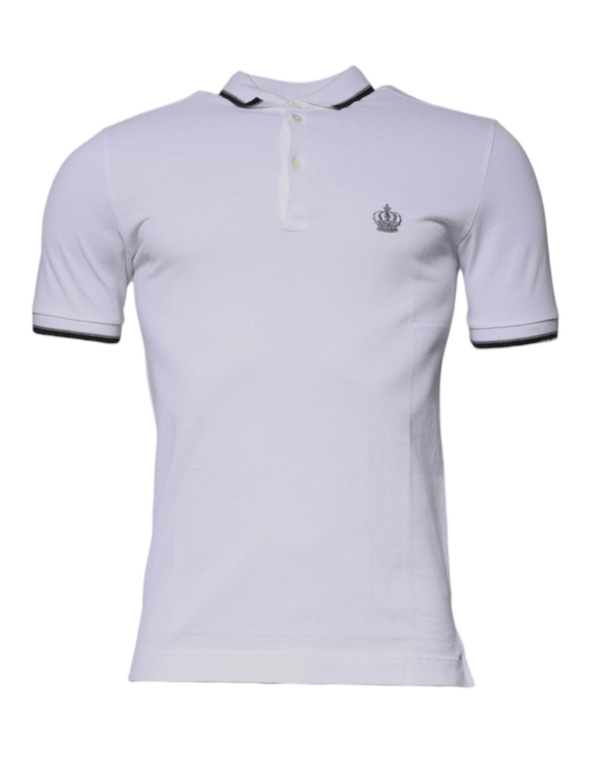 Dolce & Gabbana White Cotton Crown Collared Polo T-shirt - Hilstor