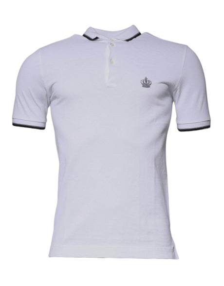 Dolce & Gabbana White Cotton Crown Collared Polo T-shirt - Hilstor