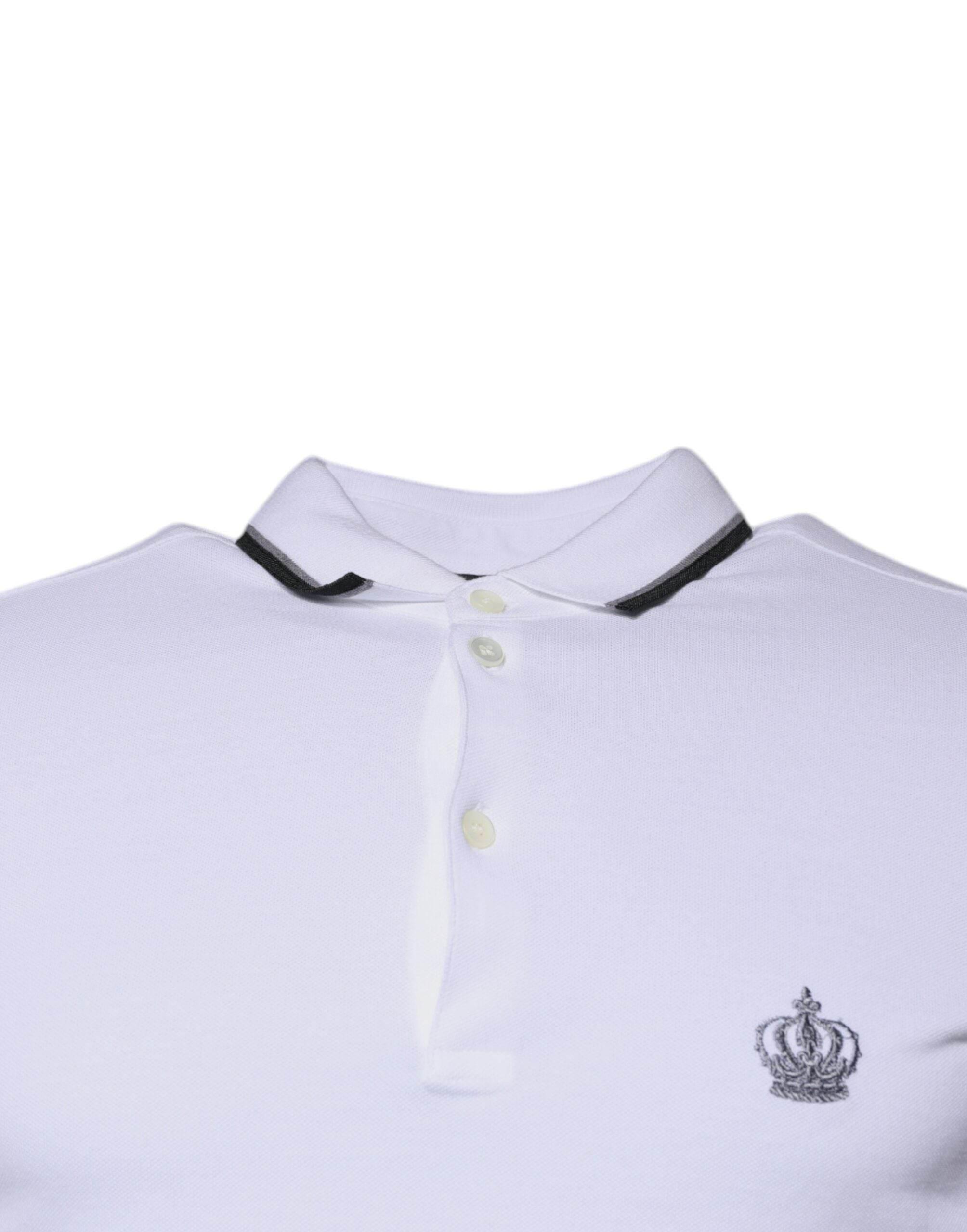Dolce & Gabbana White Cotton Crown Collared Polo T-shirt - Hilstor