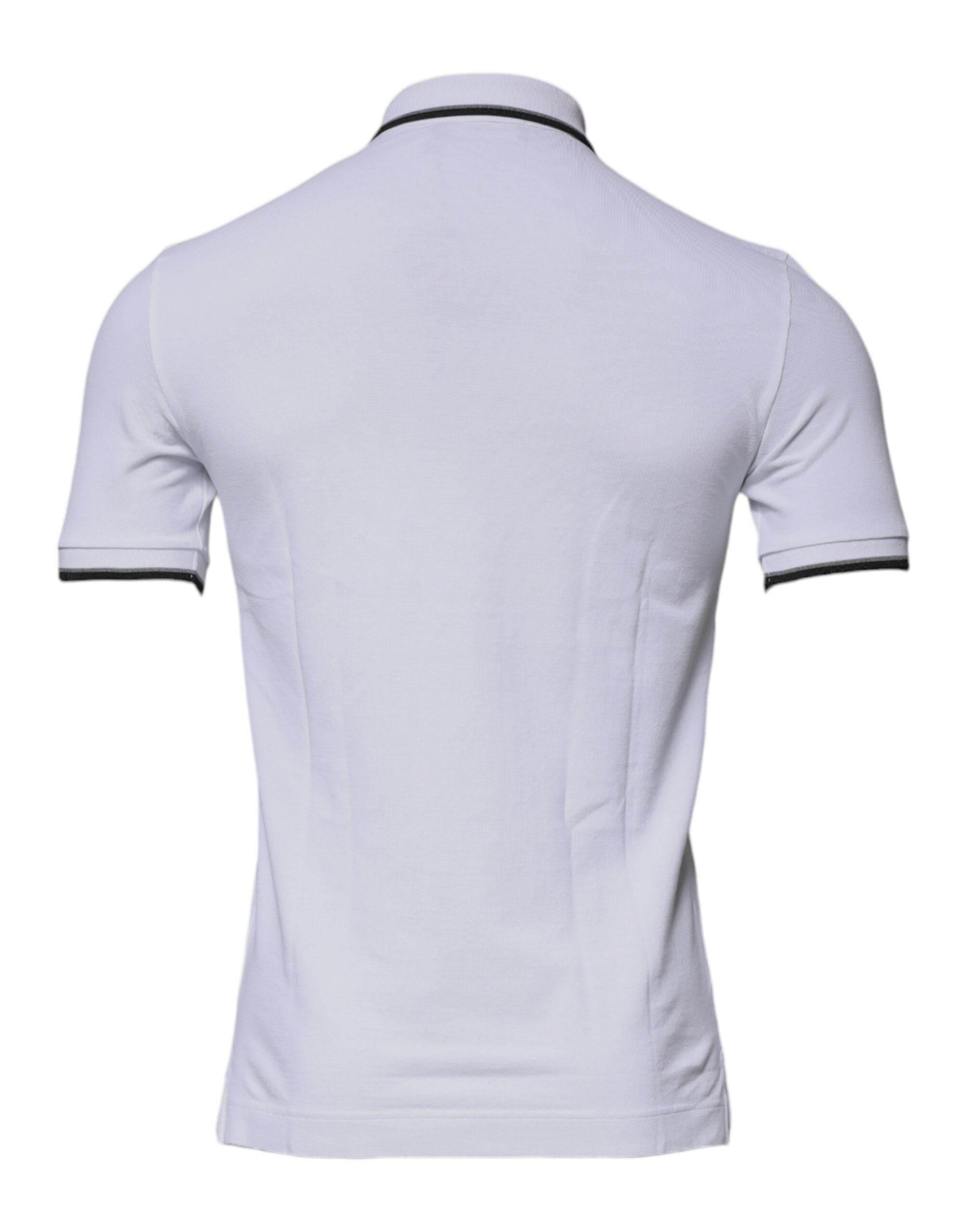 Dolce & Gabbana White Cotton Crown Collared Polo T-shirt - Hilstor