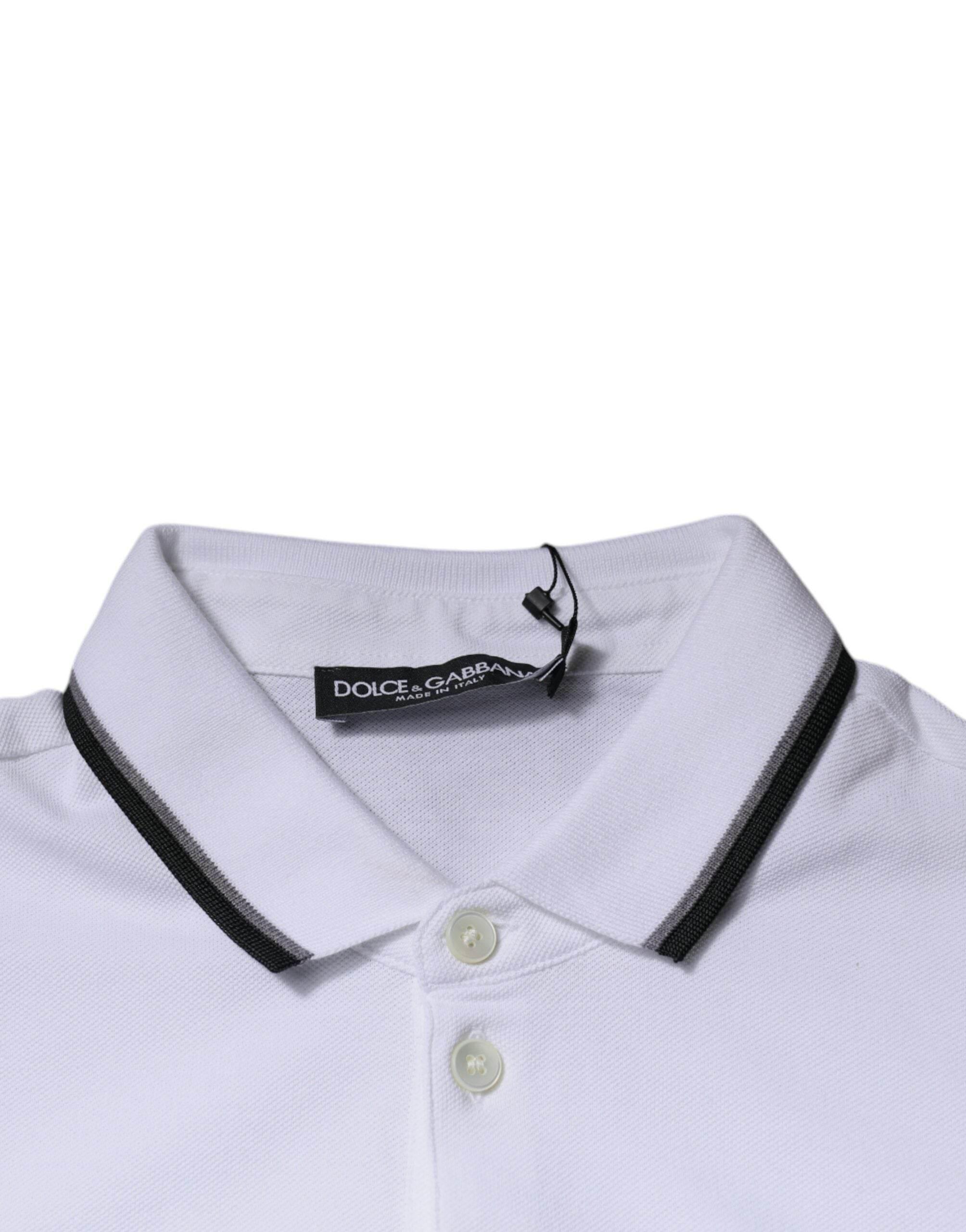 Dolce & Gabbana White Cotton Crown Collared Polo T-shirt - Hilstor