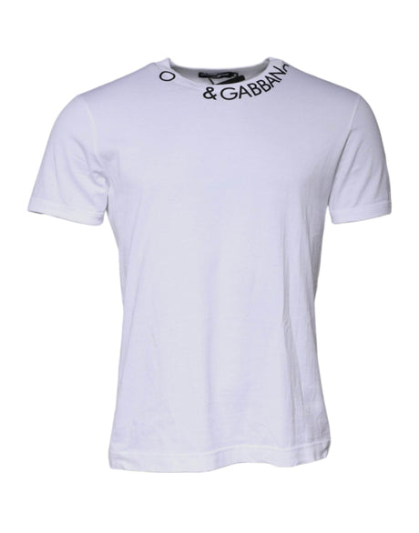 Dolce & Gabbana White Cotton Logo Crew Neck Short Sleeves T-shirt - Hilstor
