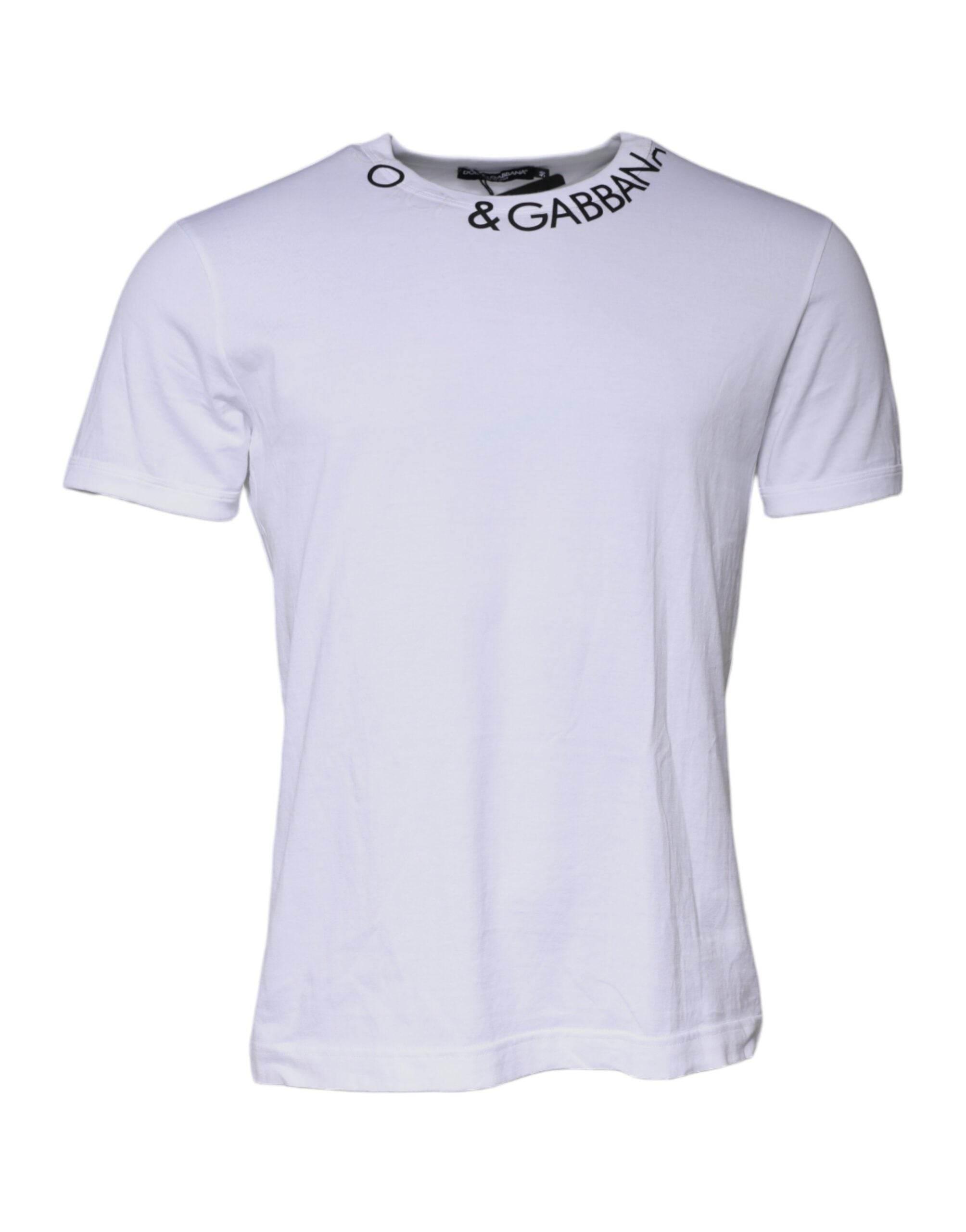 Dolce & Gabbana White Cotton Logo Crew Neck Short Sleeves T-shirt - Hilstor