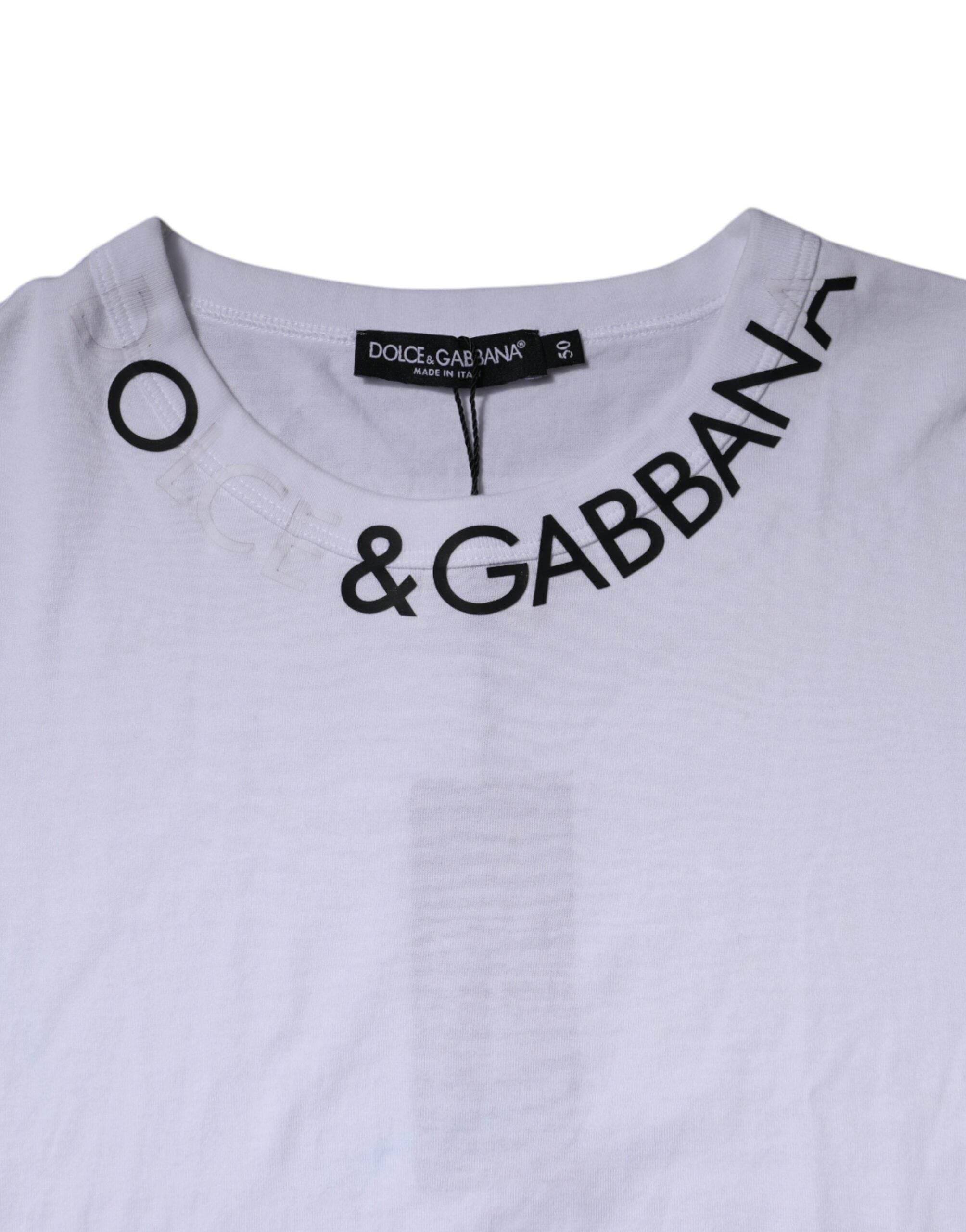 Dolce & Gabbana White Cotton Logo Crew Neck Short Sleeves T-shirt - Hilstor