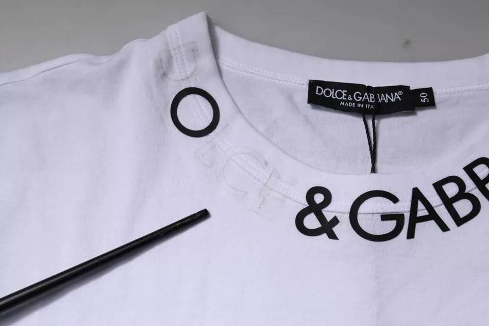 Dolce & Gabbana White Cotton Logo Crew Neck Short Sleeves T-shirt - Hilstor