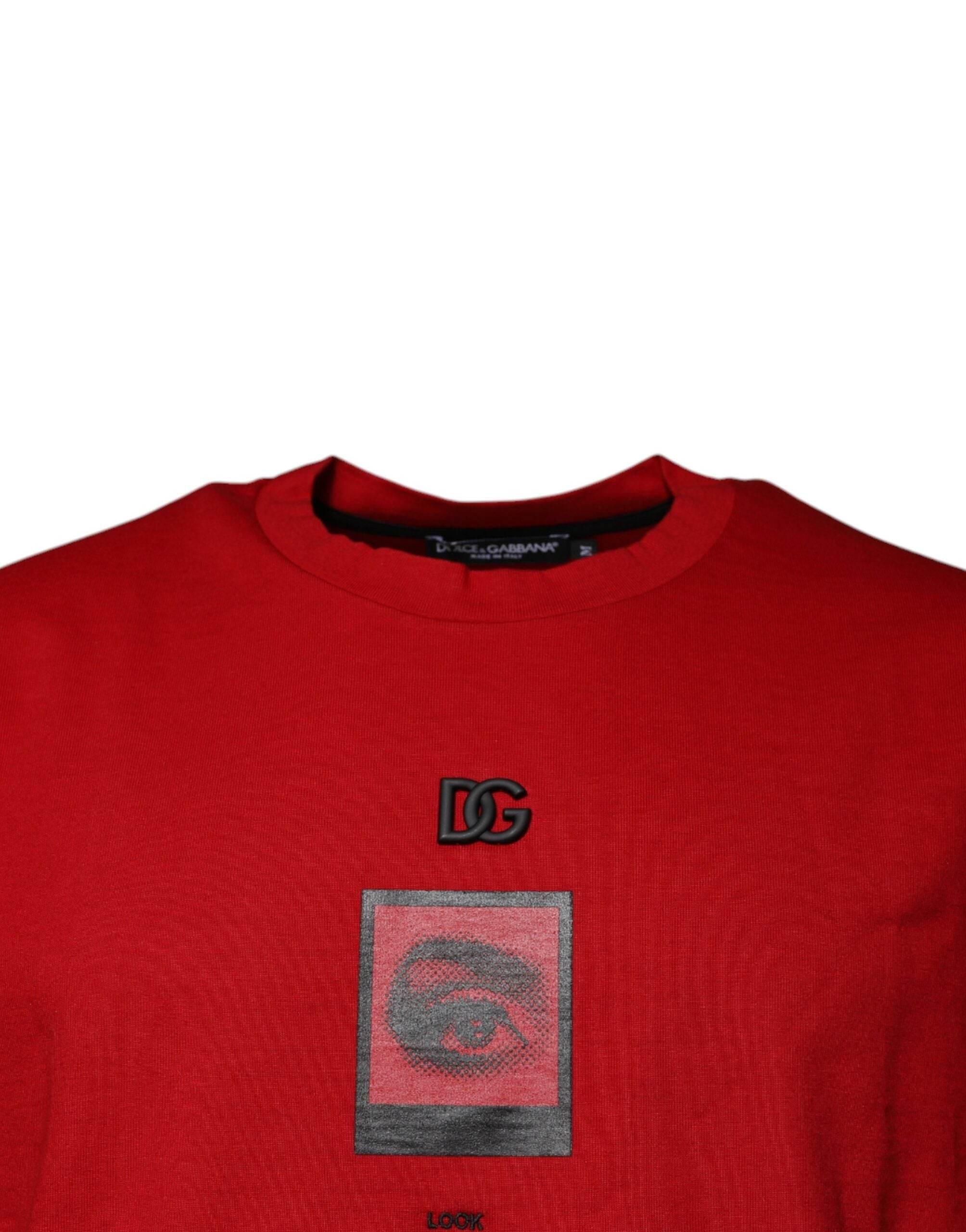 Dolce & Gabbana Red DG Eye Cotton Crew Neck T-shirt - Hilstor