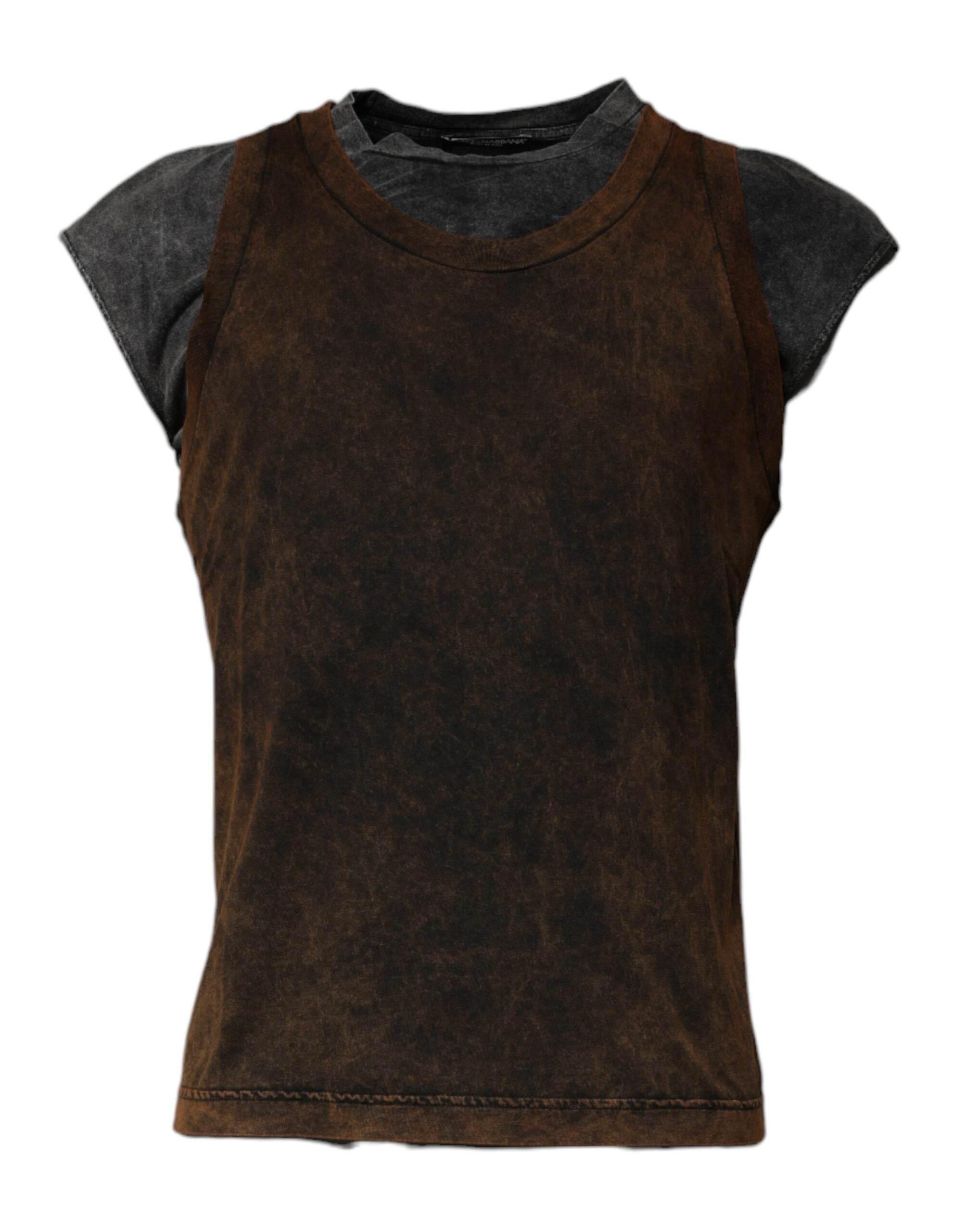 Dolce & Gabbana Brown Cotton Round Neck Sleeveless T-shirt - Hilstor