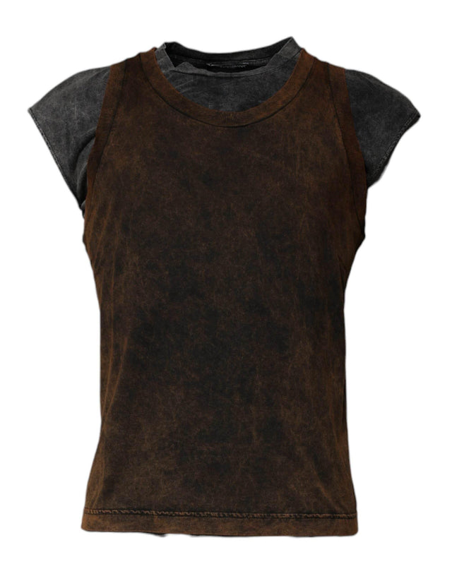 Dolce & Gabbana Brown Cotton Round Neck Sleeveless T-shirt - Hilstor