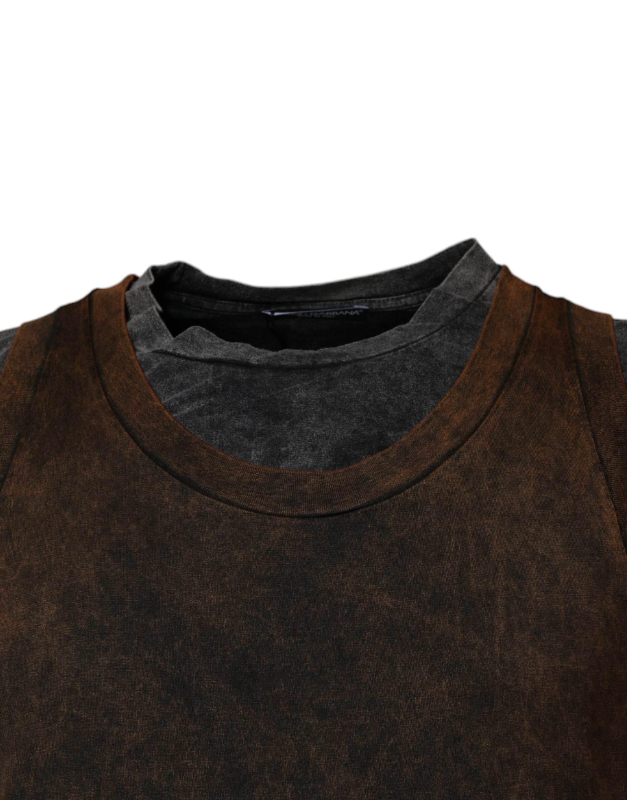 Dolce & Gabbana Brown Cotton Round Neck Sleeveless T-shirt - Hilstor