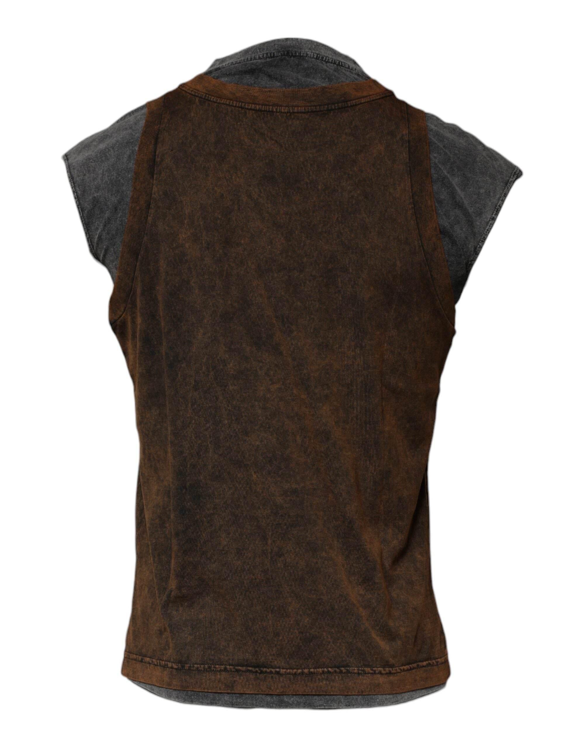 Dolce & Gabbana Brown Cotton Round Neck Sleeveless T-shirt - Hilstor