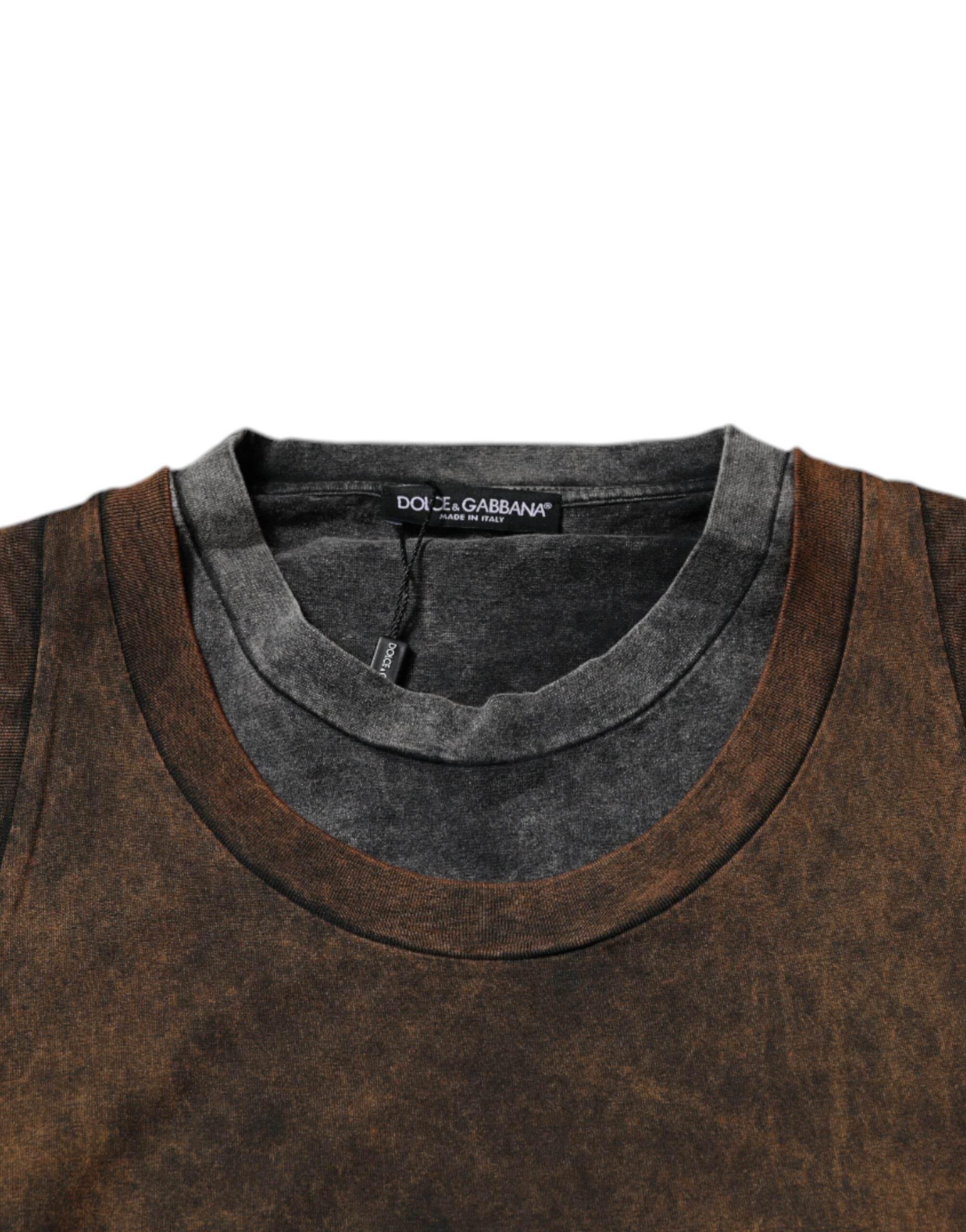 Dolce & Gabbana Brown Cotton Round Neck Sleeveless T-shirt - Hilstor
