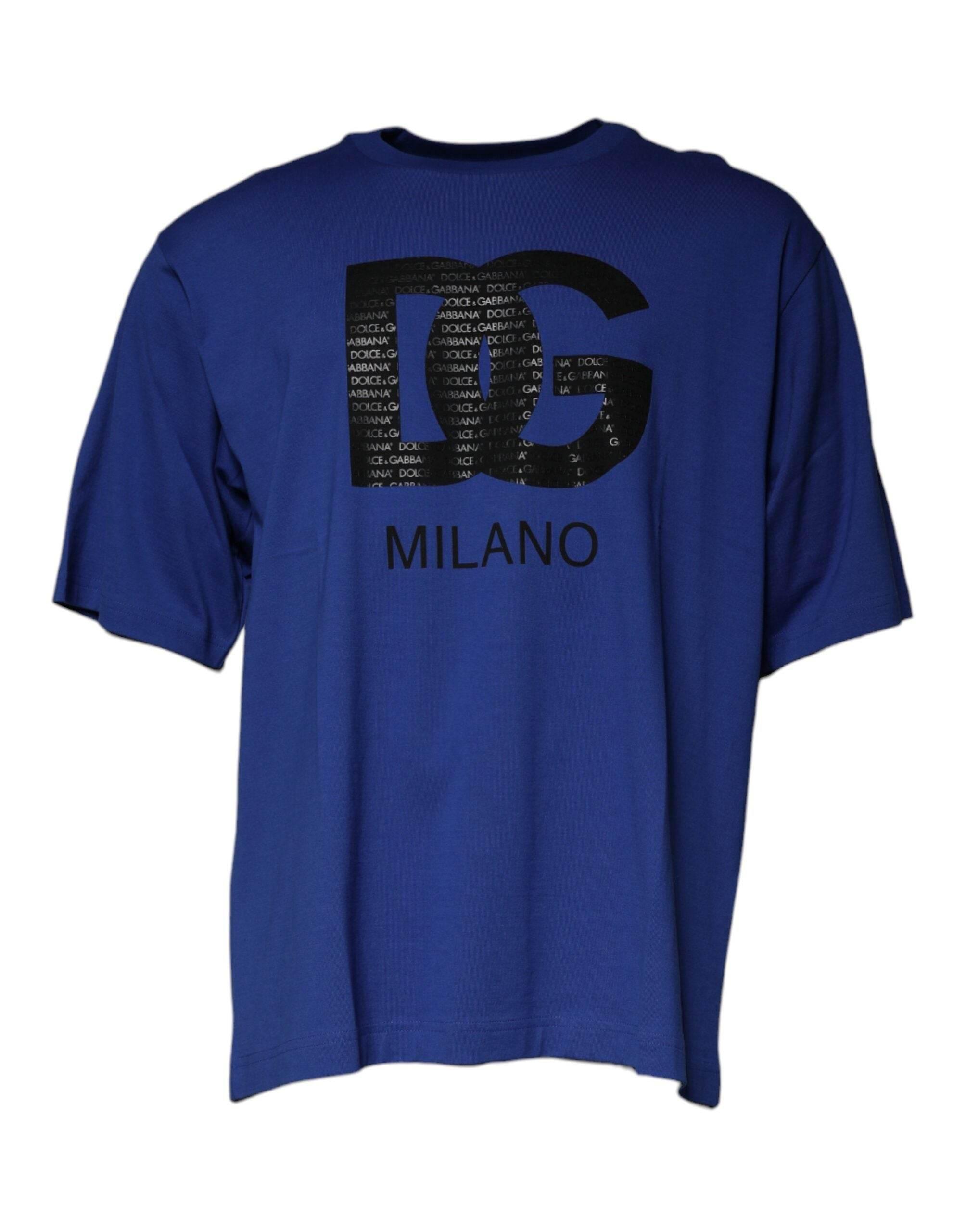 Dolce & Gabbana Blue Logo Print Cotton Men Crew Neck T-shirt - Hilstor
