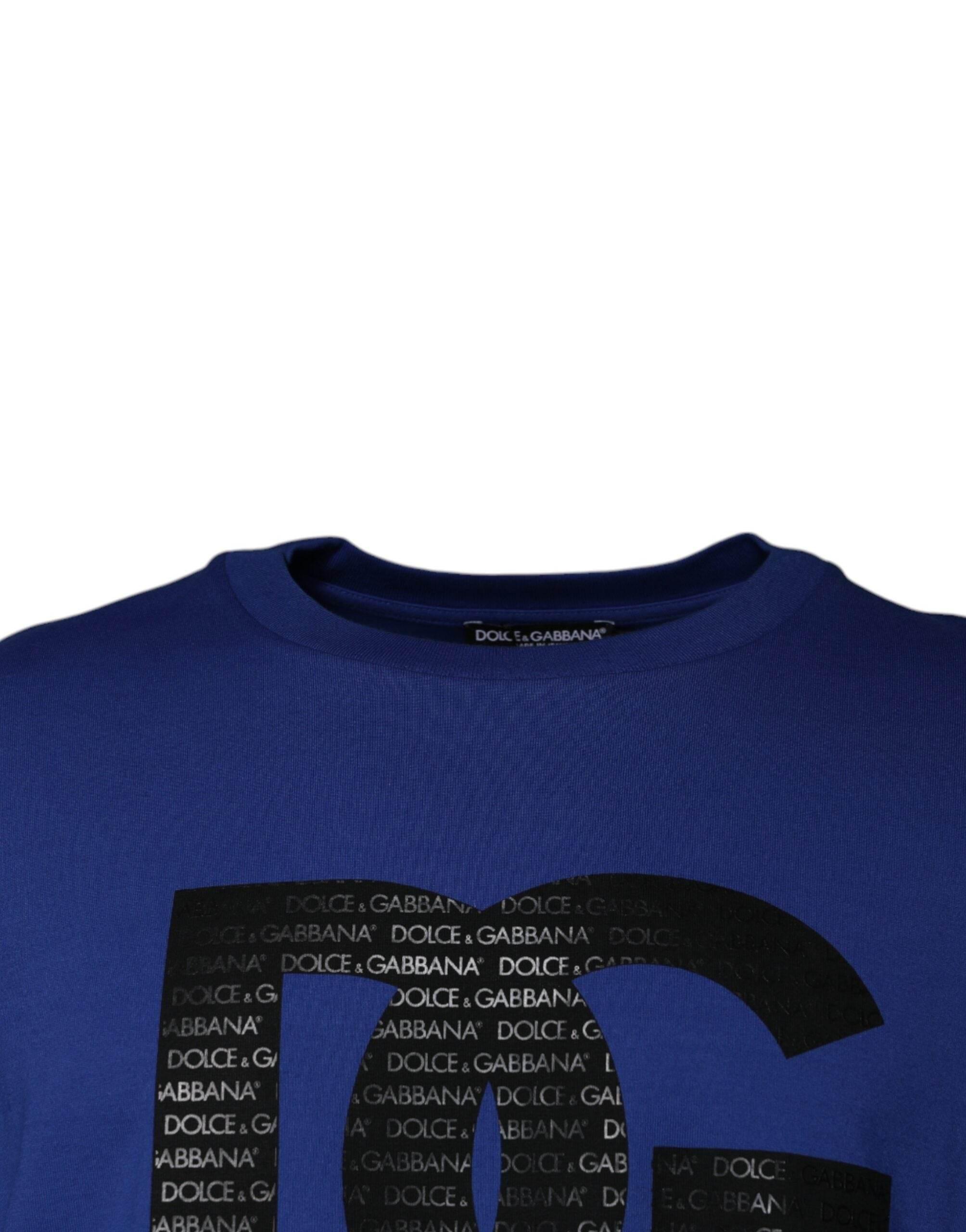 Dolce & Gabbana Blue Logo Print Cotton Men Crew Neck T-shirt - Hilstor