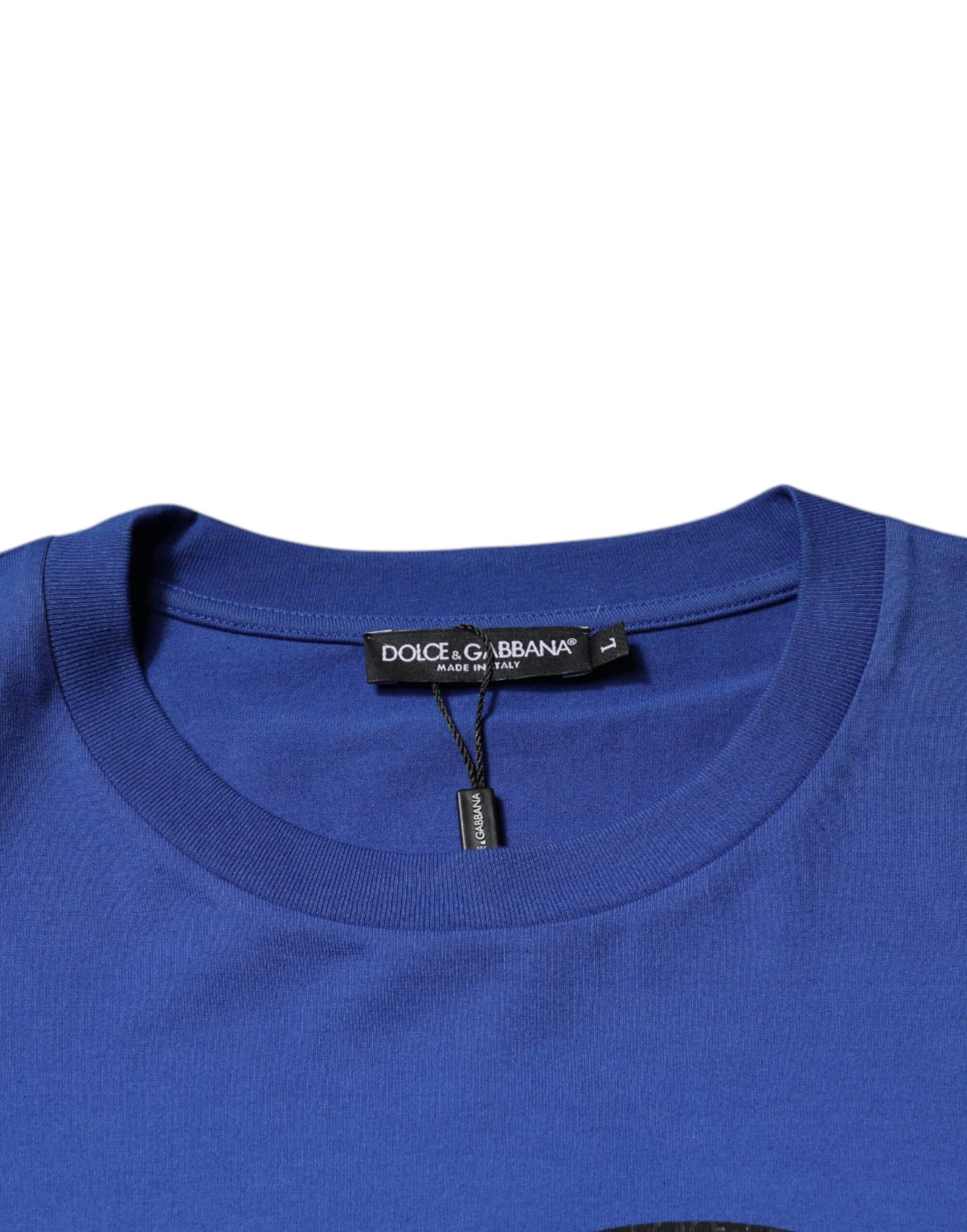 Dolce & Gabbana Blue Logo Print Cotton Men Crew Neck T-shirt - Hilstor
